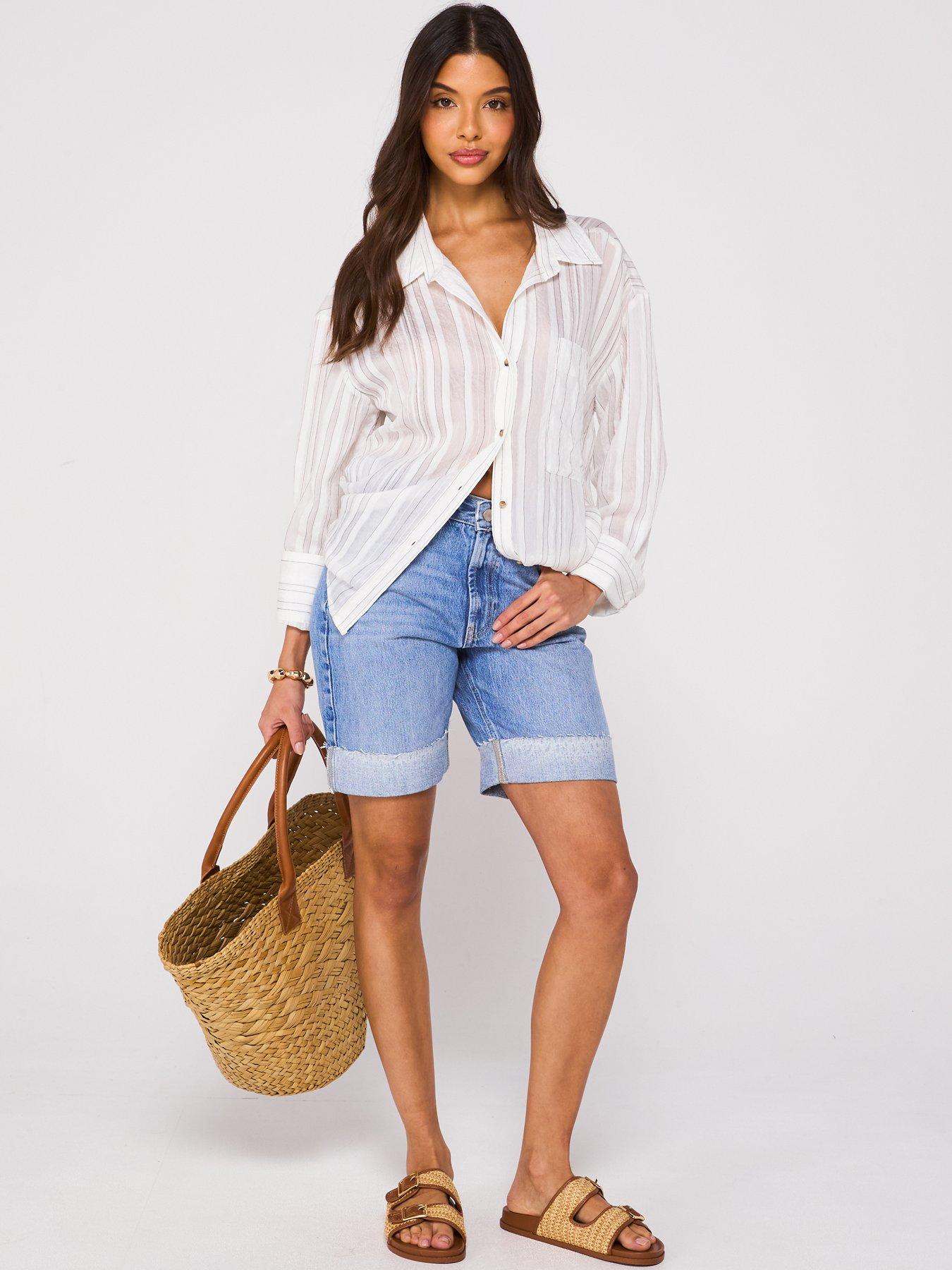  image of v-by-very-boyfriend-denim-shorts-mid-wash