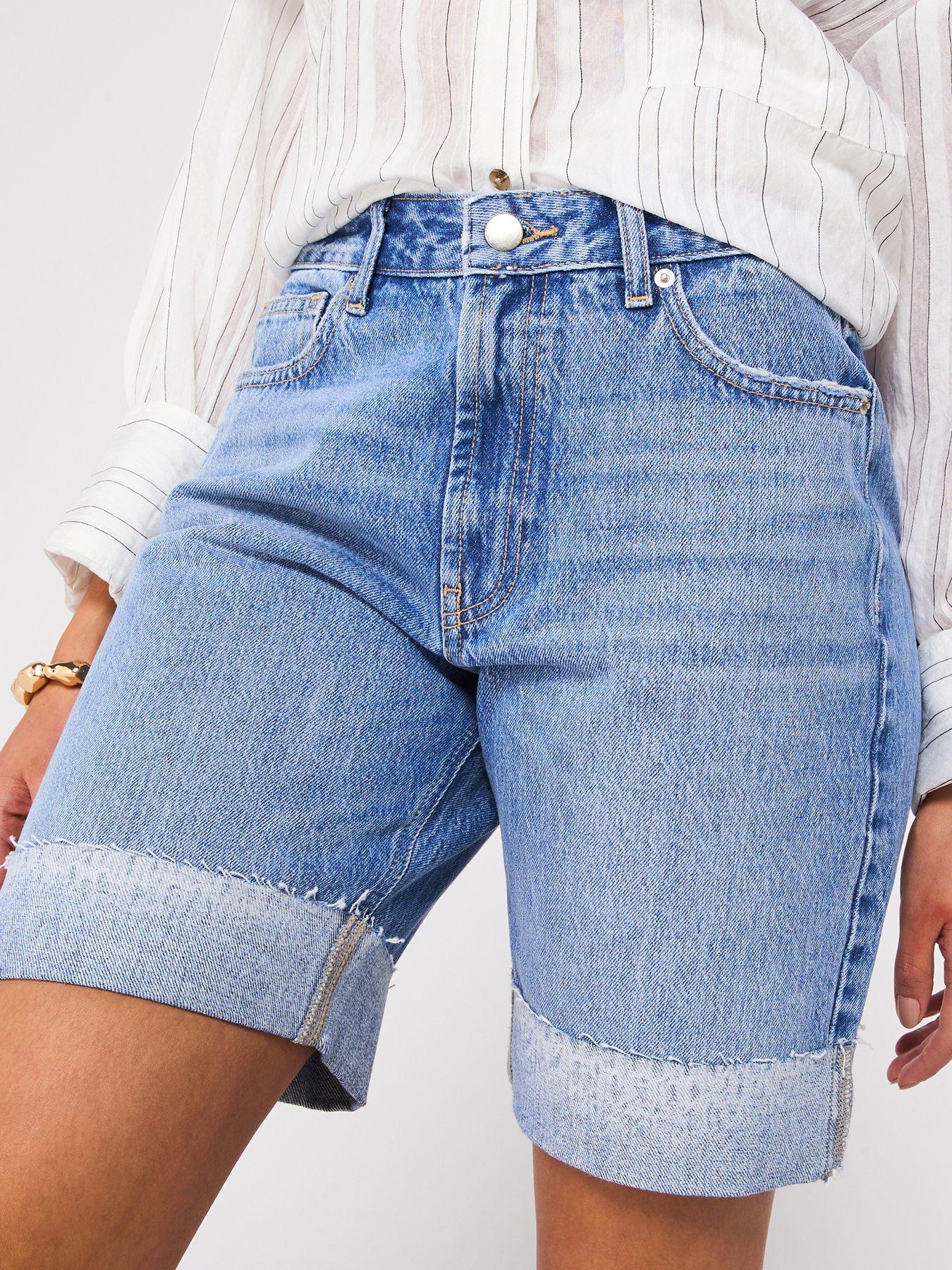  image of v-by-very-boyfriend-denim-shorts-mid-wash