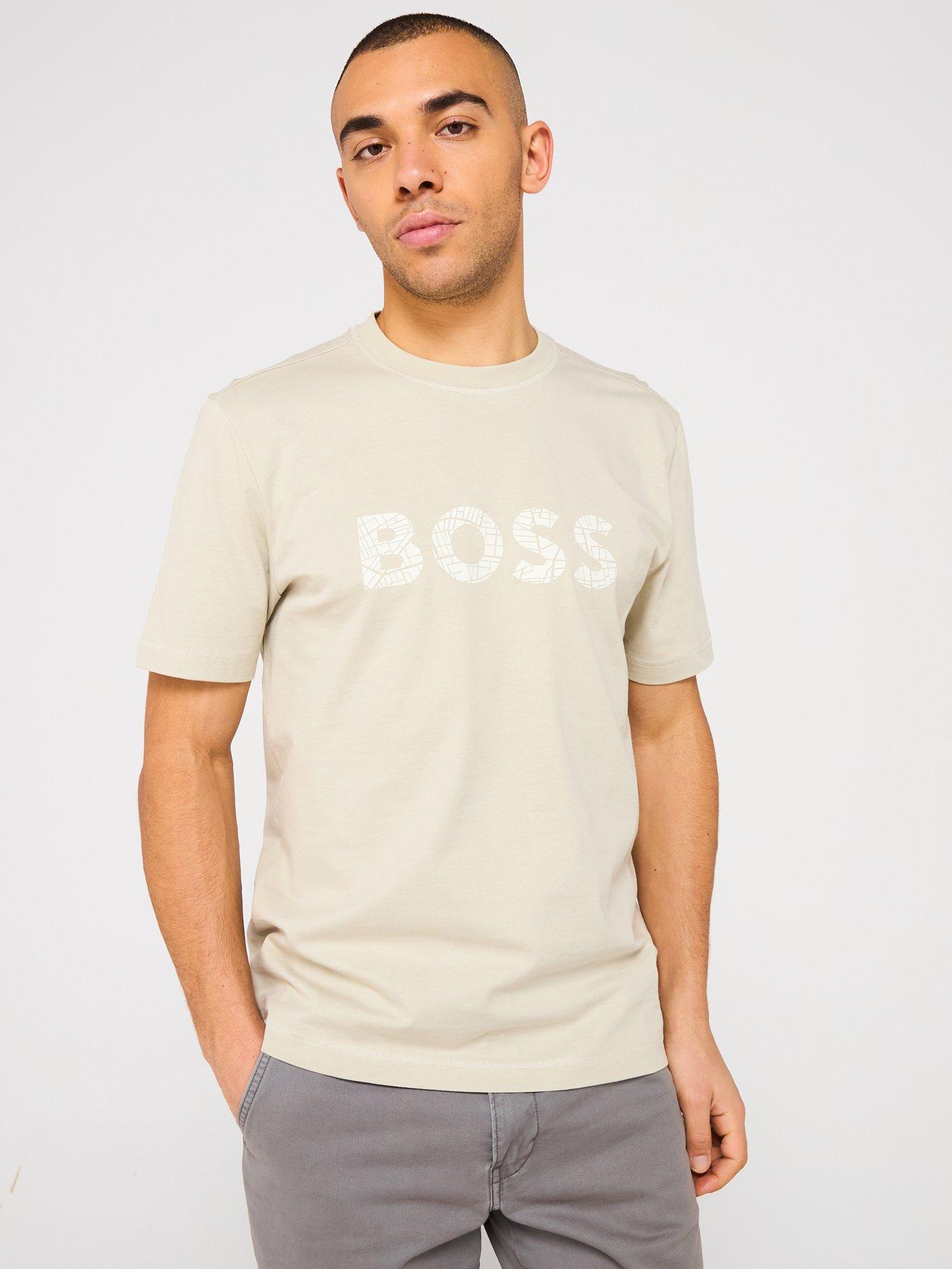  image of boss-te-logotexture-regular-fit-t-shirt-light-beige