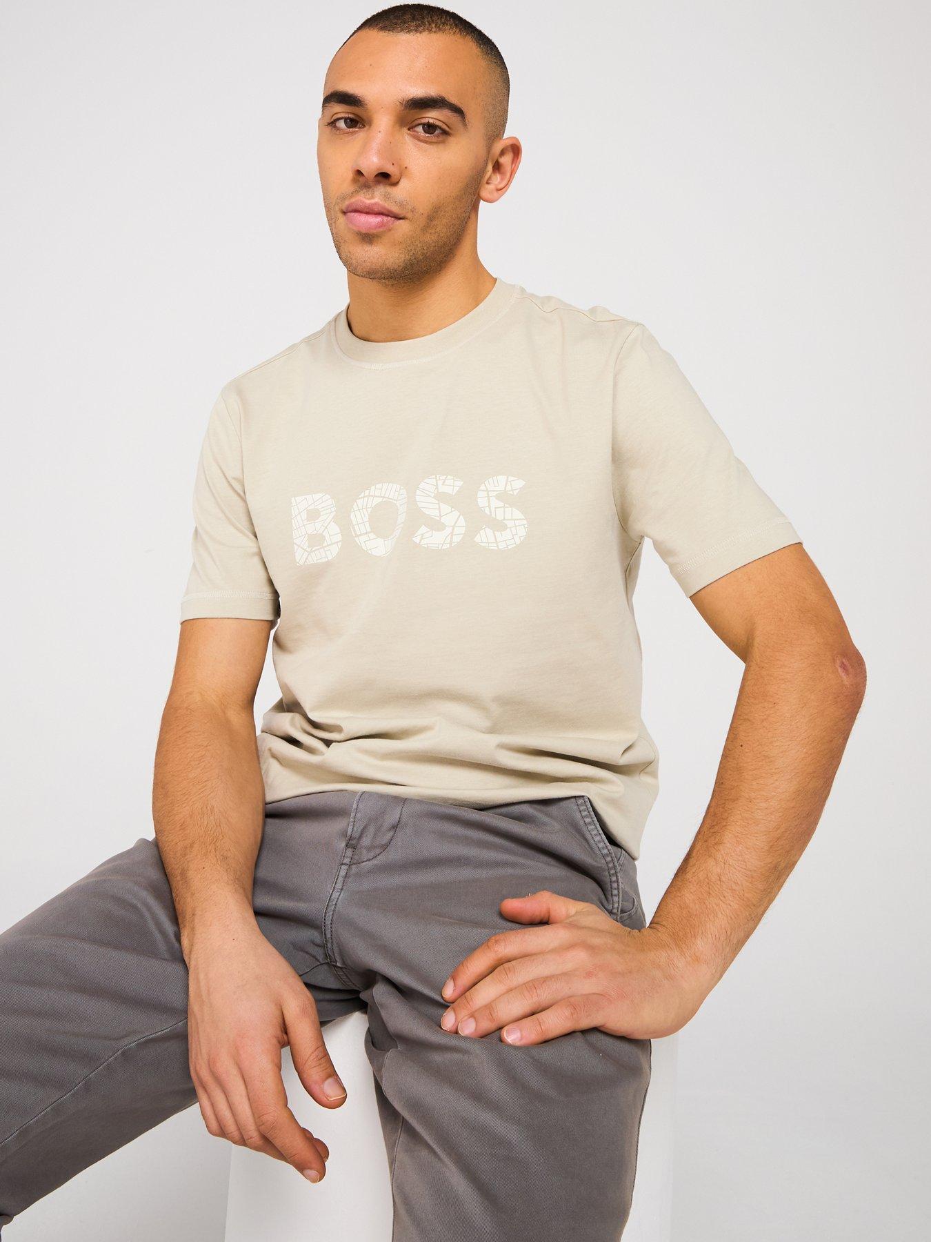  image of boss-te-logotexture-regular-fit-t-shirt-light-beige