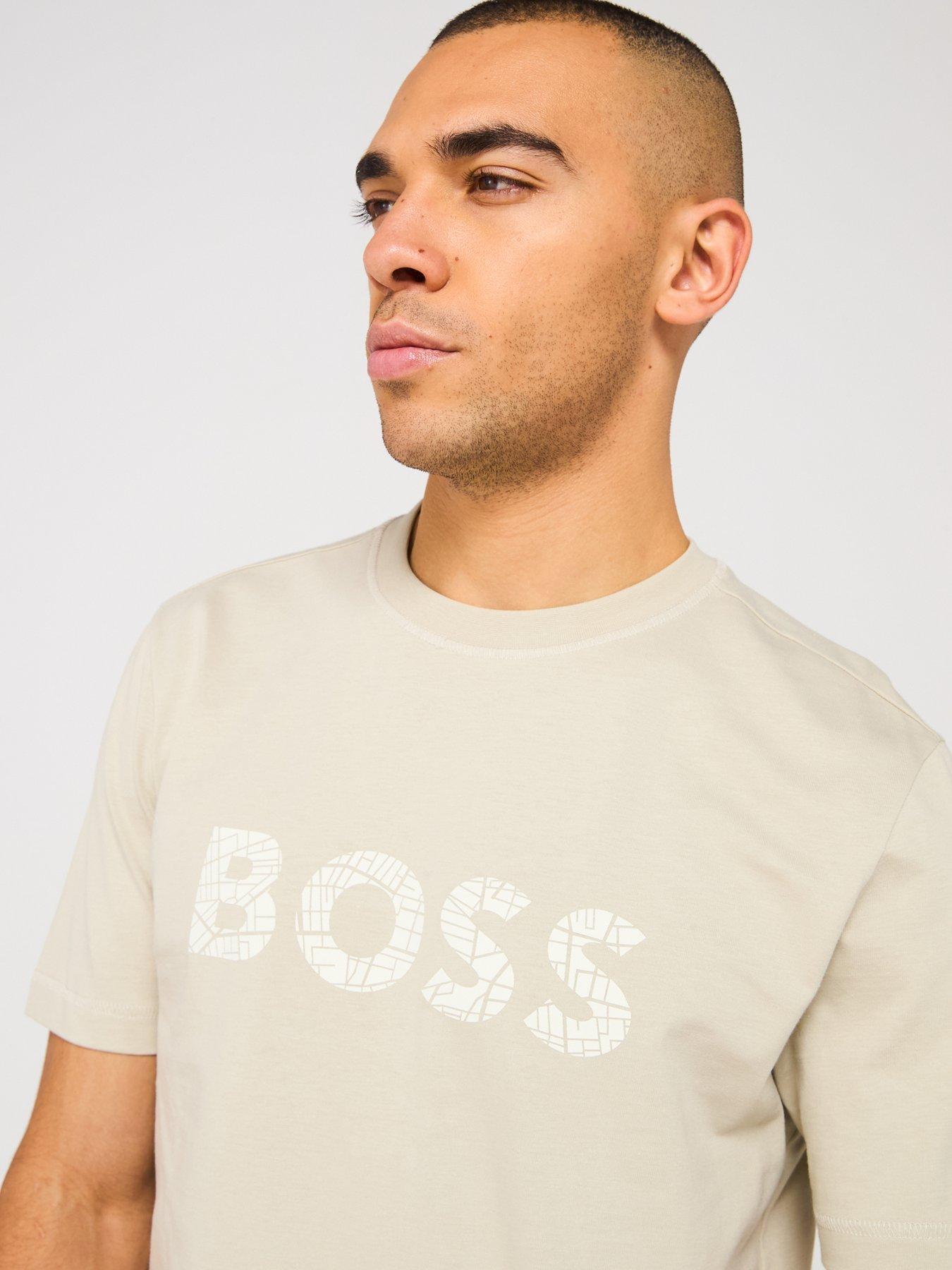  image of boss-te-logotexture-regular-fit-t-shirt-light-beige