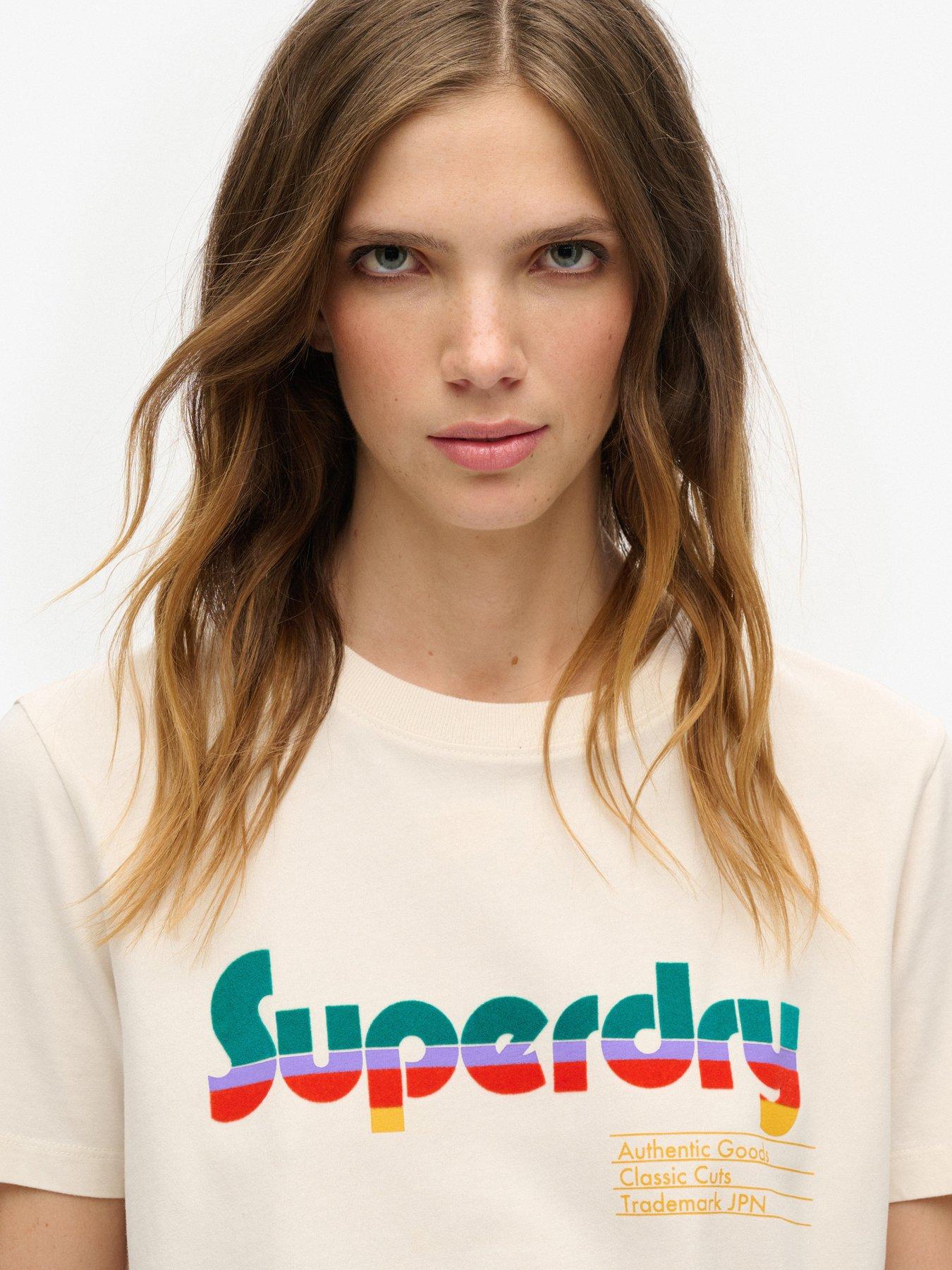 Image 4 of 6 of Superdry Retro Flock Relaxed T-Shirt - White