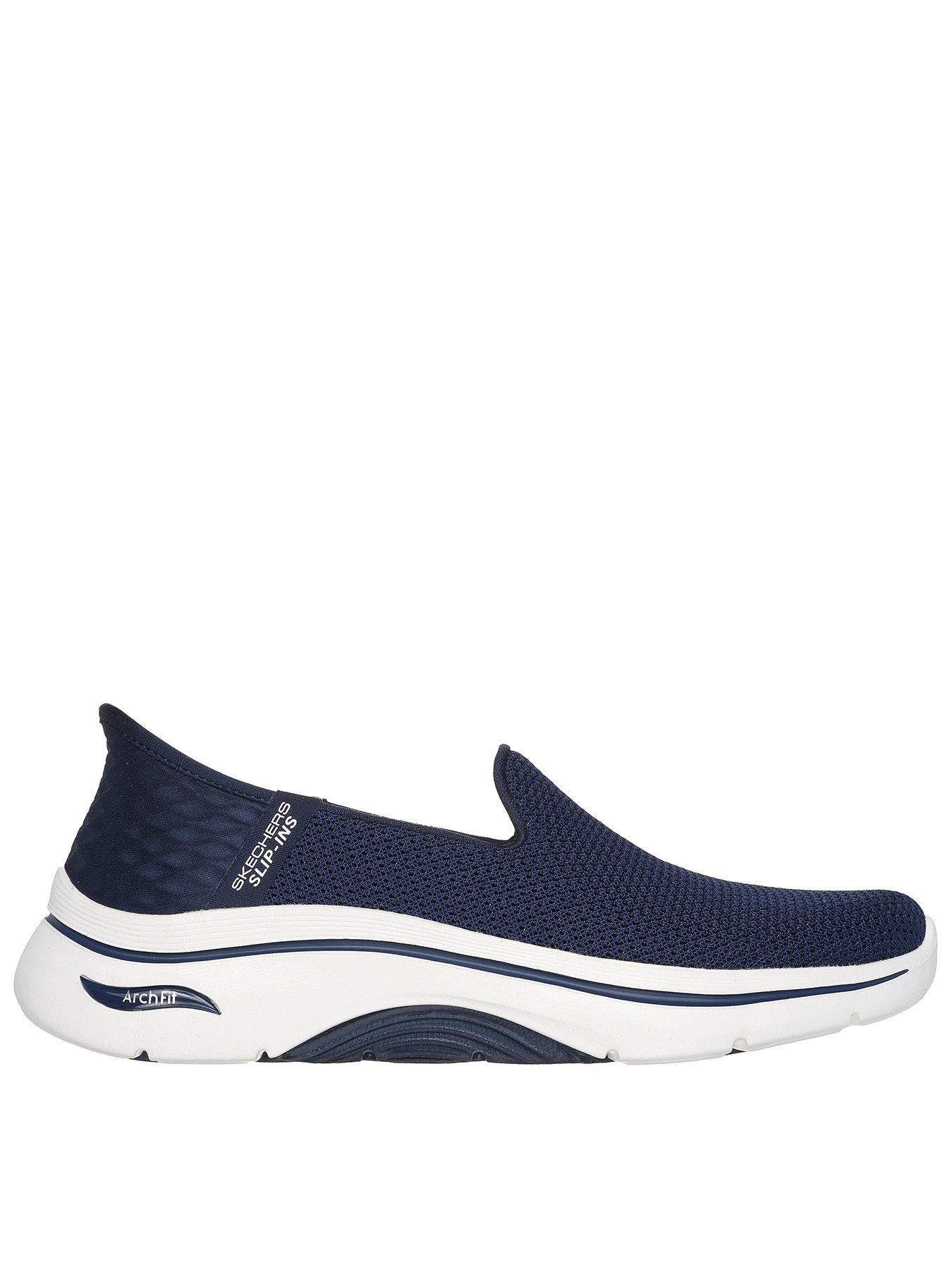  image of skechers-go-walk-arch-fit-20-slip-in-athletic-trainer-navy-textilewhite-trim