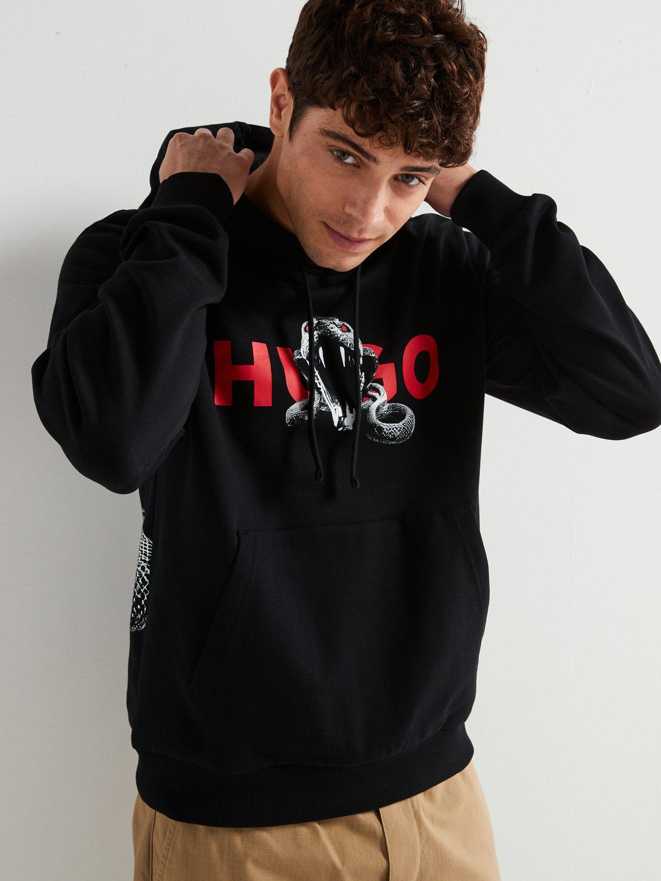 HUGO Dueleyo Regular Fit Back Print Snake Logo Hoodie - Black | Littlewoods