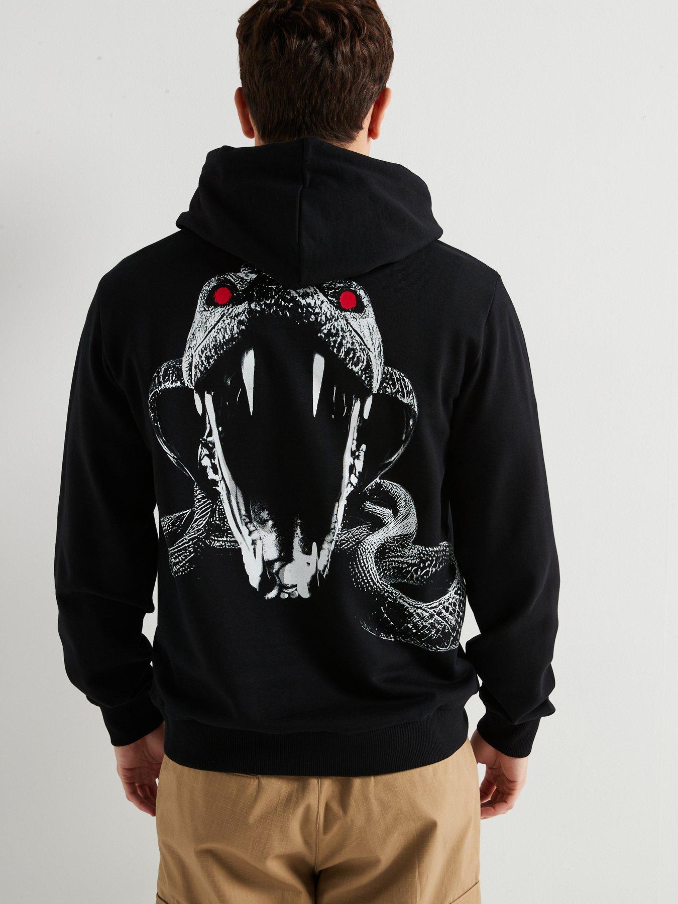 HUGO Dueleyo Regular Fit Back Print Snake Logo Hoodie - Black | Littlewoods