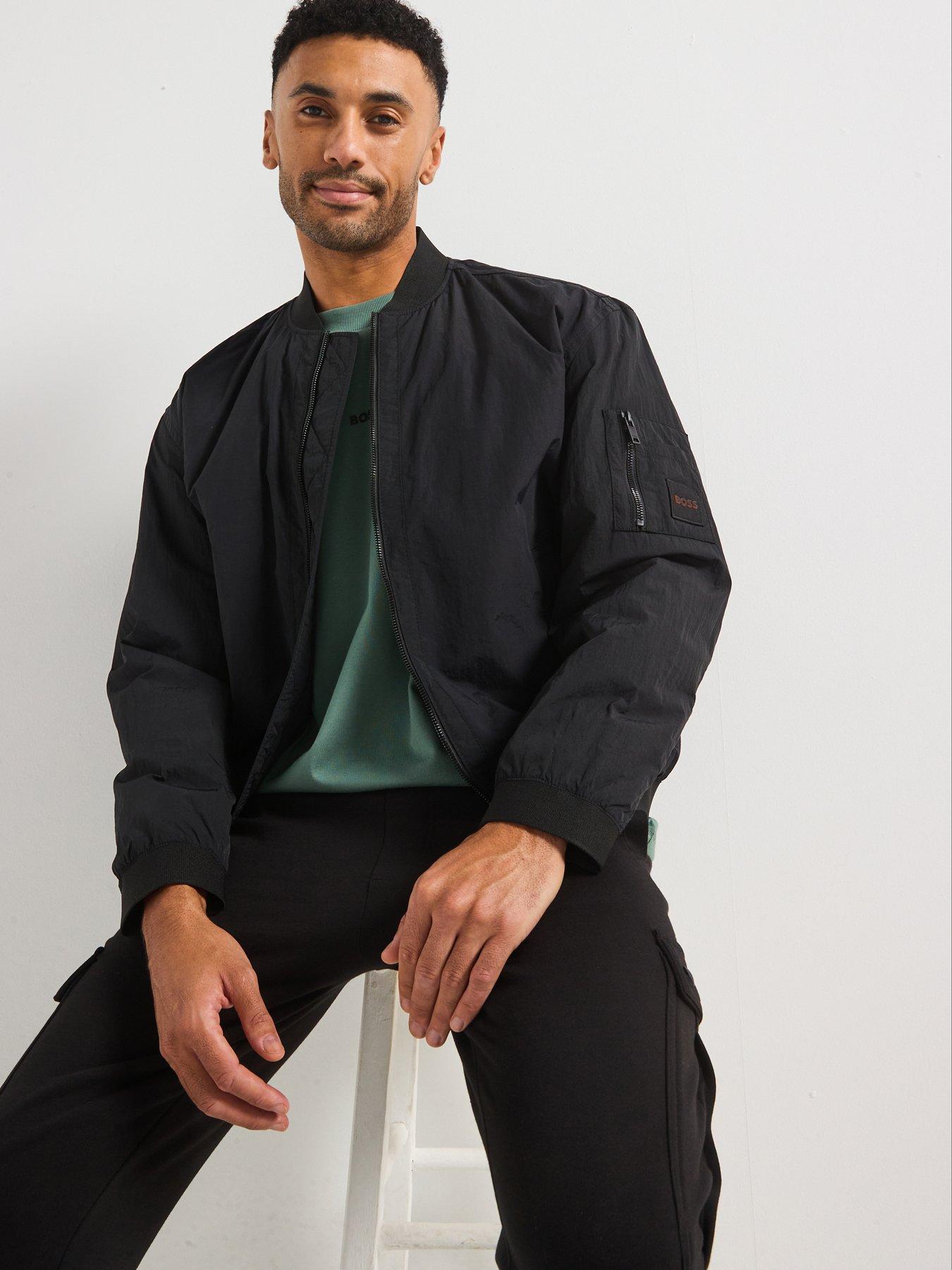  image of boss-olmec-relaxed-fit-padded-bomber-jacket-black