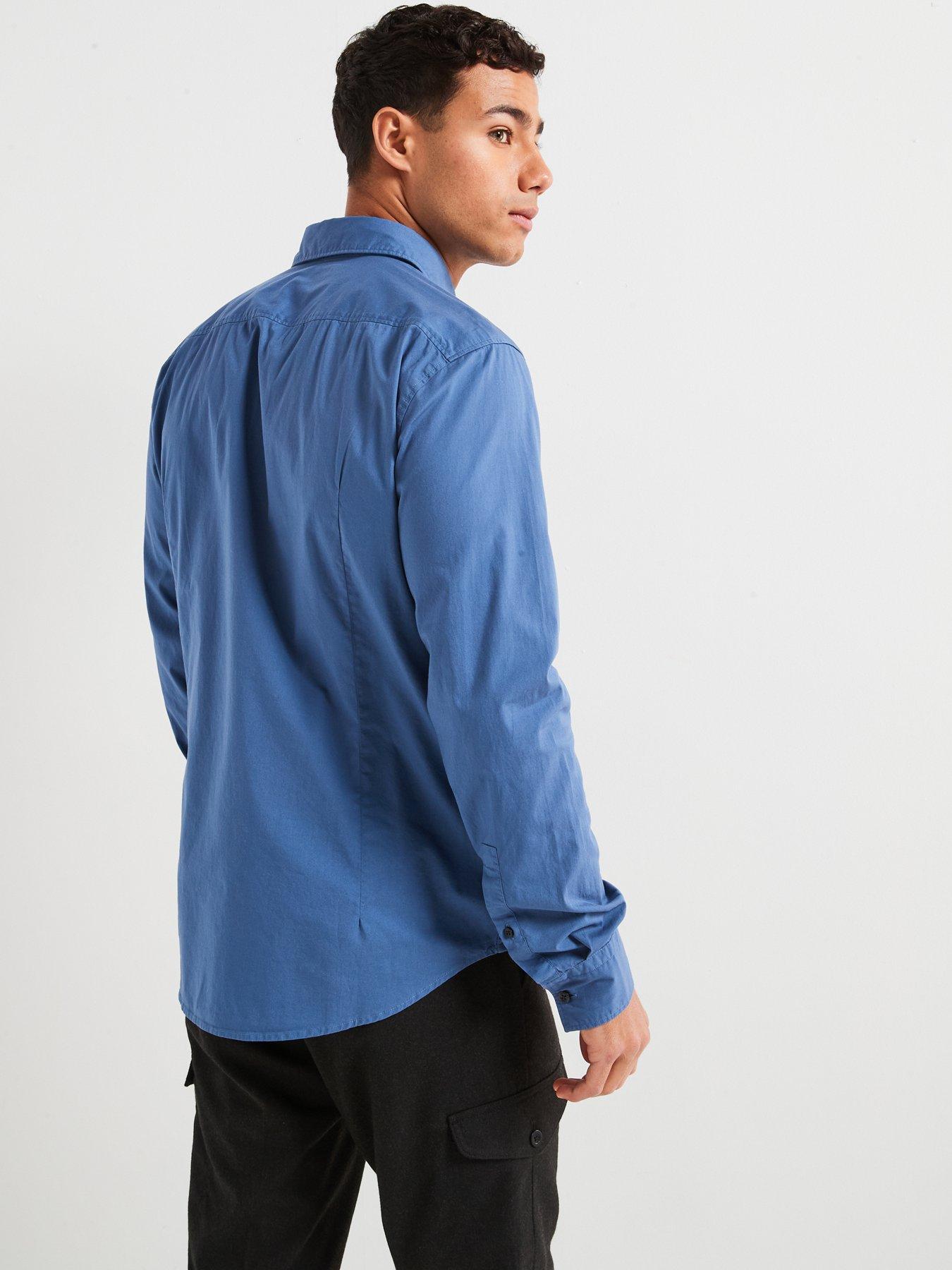  image of hugo-ermo-patch-logo-slim-fit-long-sleeve-shirt-blue
