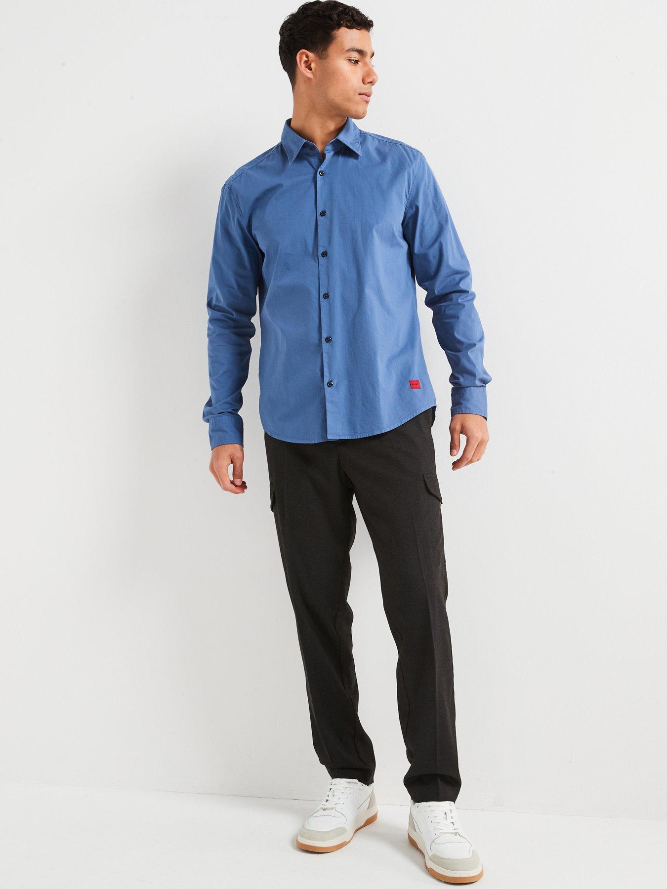  image of hugo-ermo-patch-logo-slim-fit-long-sleeve-shirt-blue