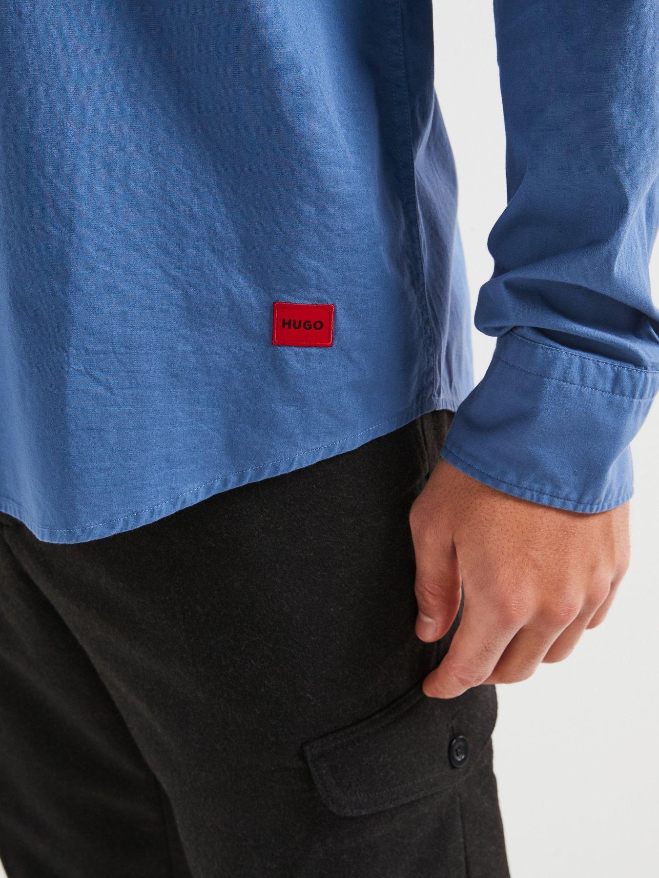  image of hugo-ermo-patch-logo-slim-fit-long-sleeve-shirt-blue