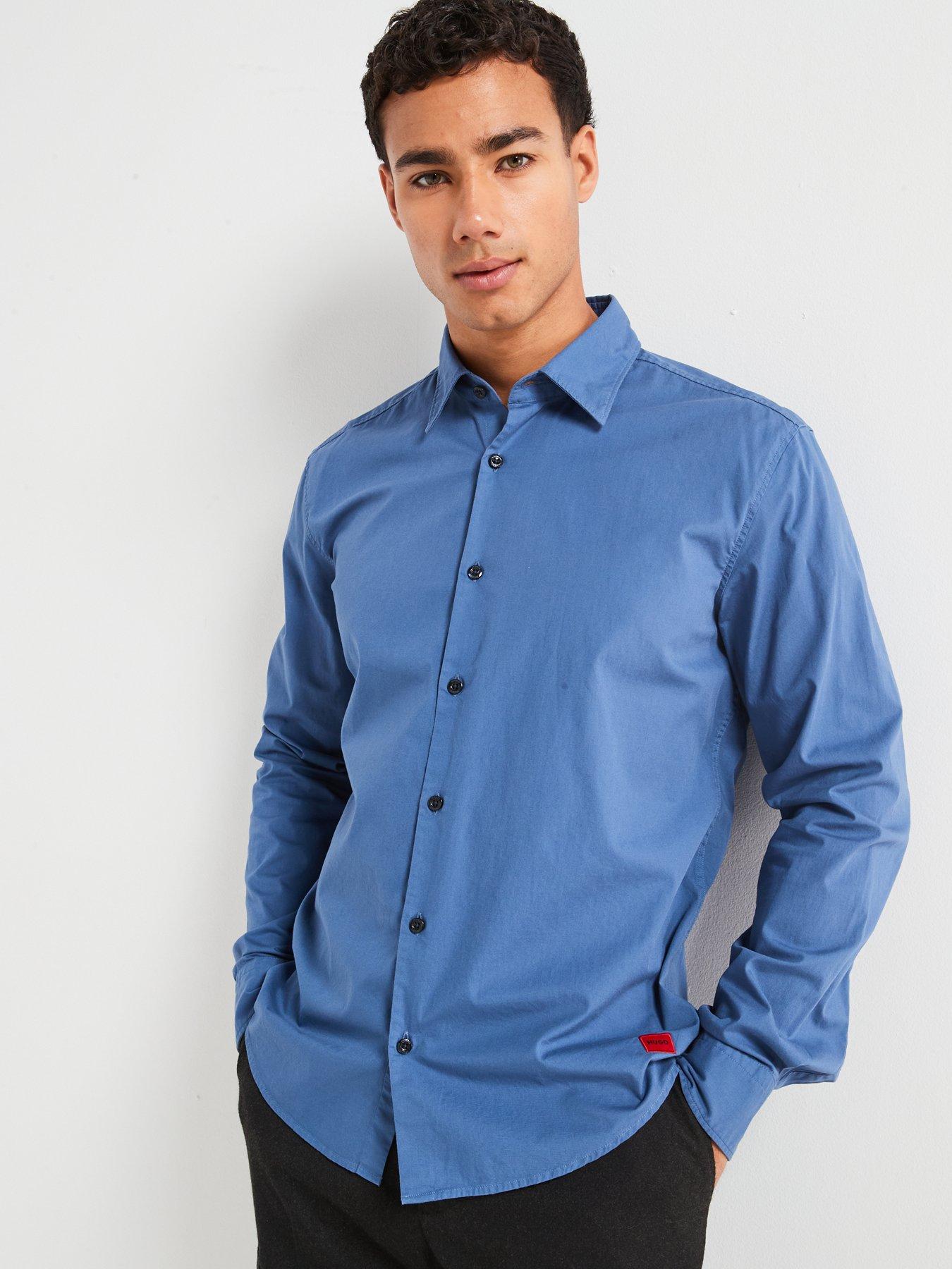  image of hugo-ermo-patch-logo-slim-fit-long-sleeve-shirt-blue