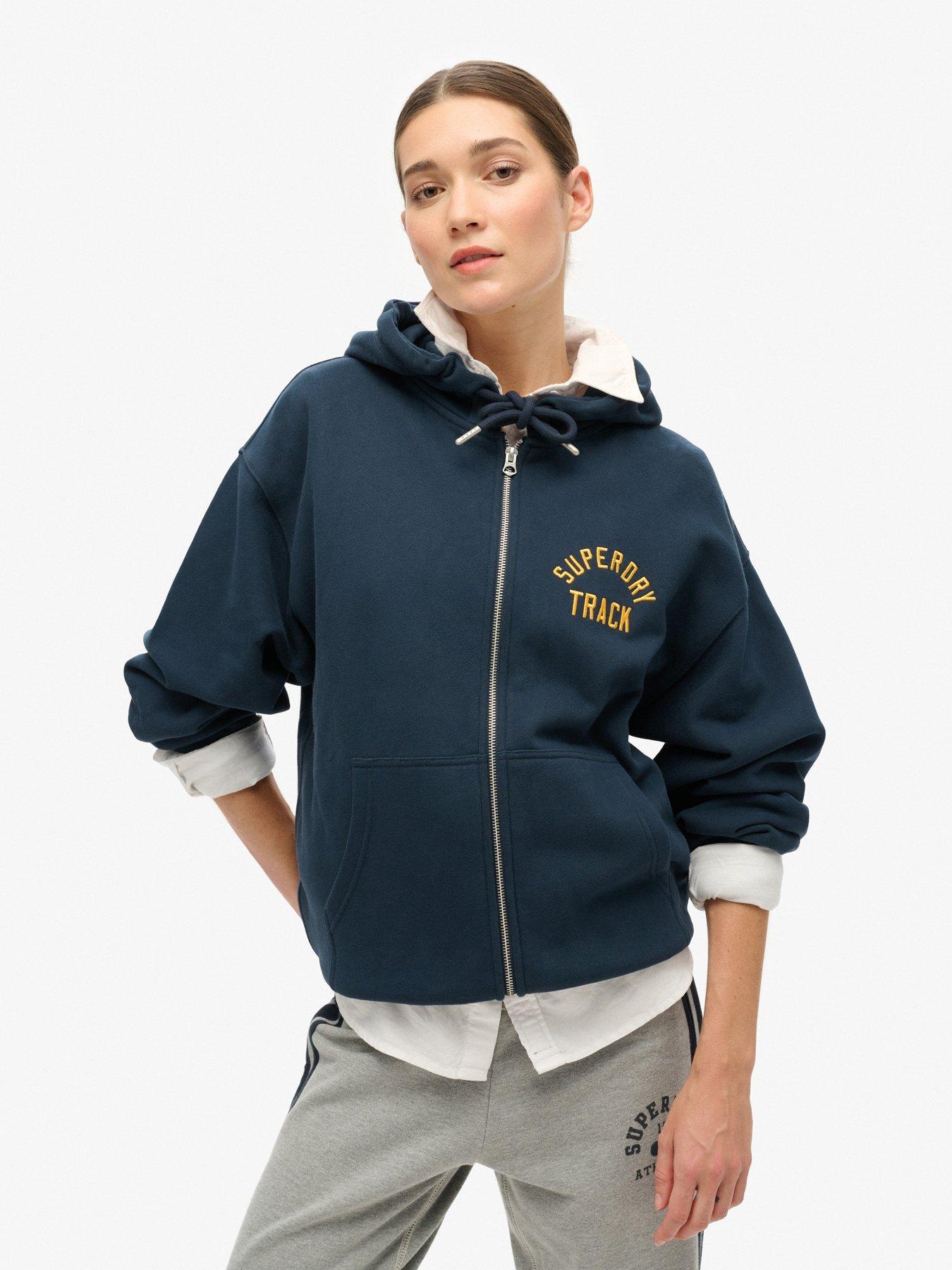undefined College Logo Boyfriend Zip Hoodie - Blue