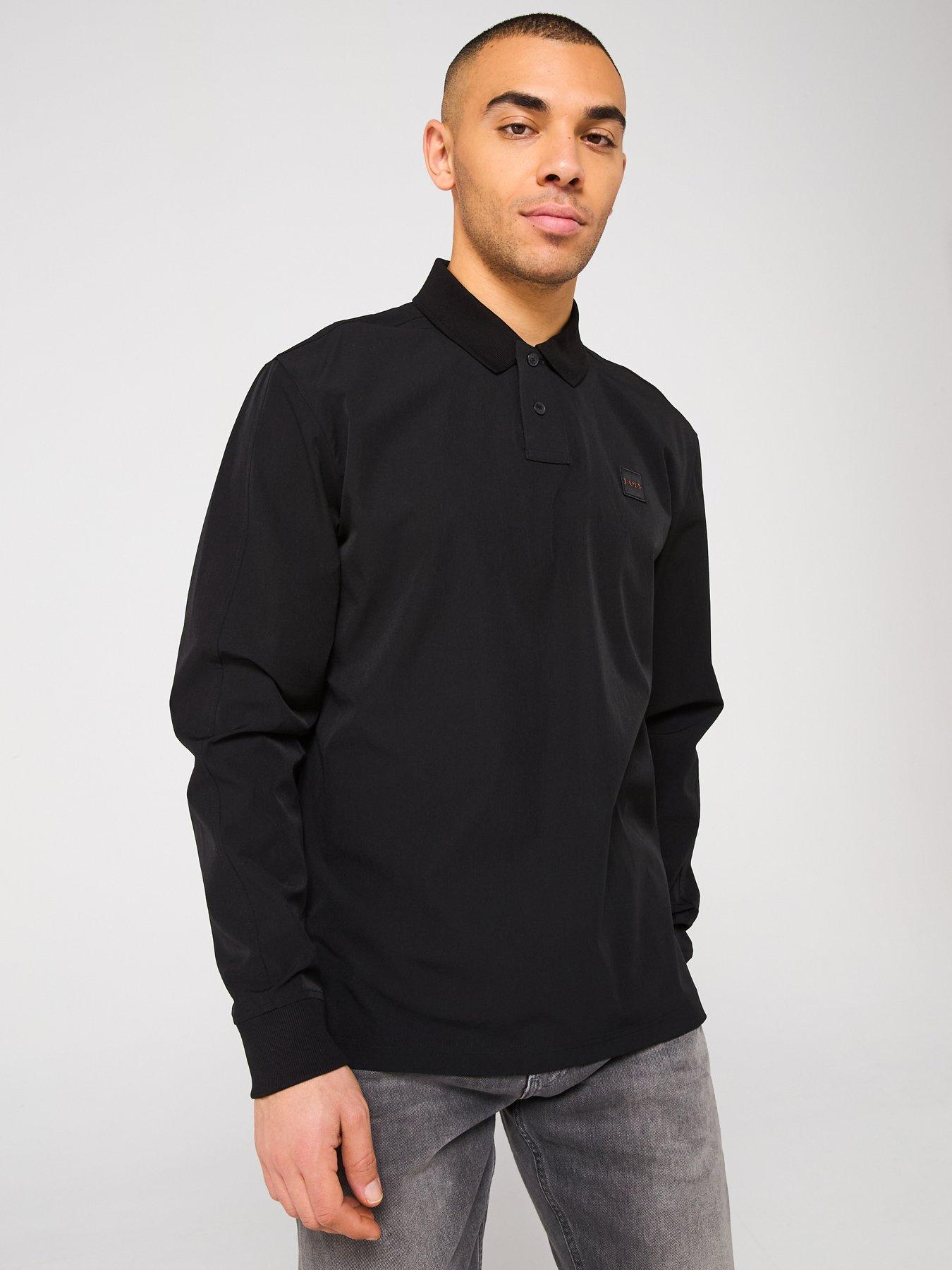 undefined Relaxed Fit Long Sleeve Polo Shirt - Black