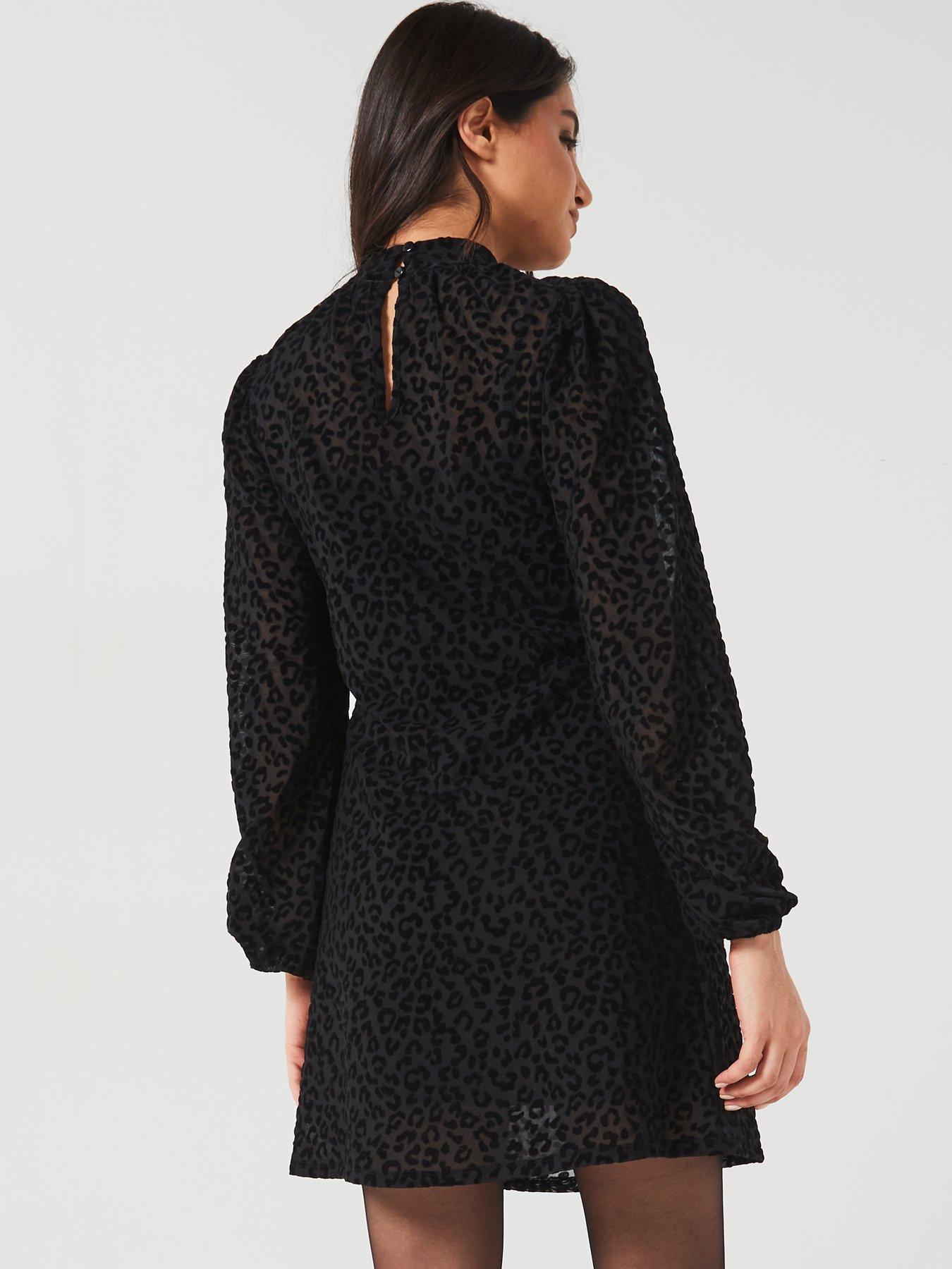 Image 2 of 5 of V by Very Animal Devore Mini Dress - Black