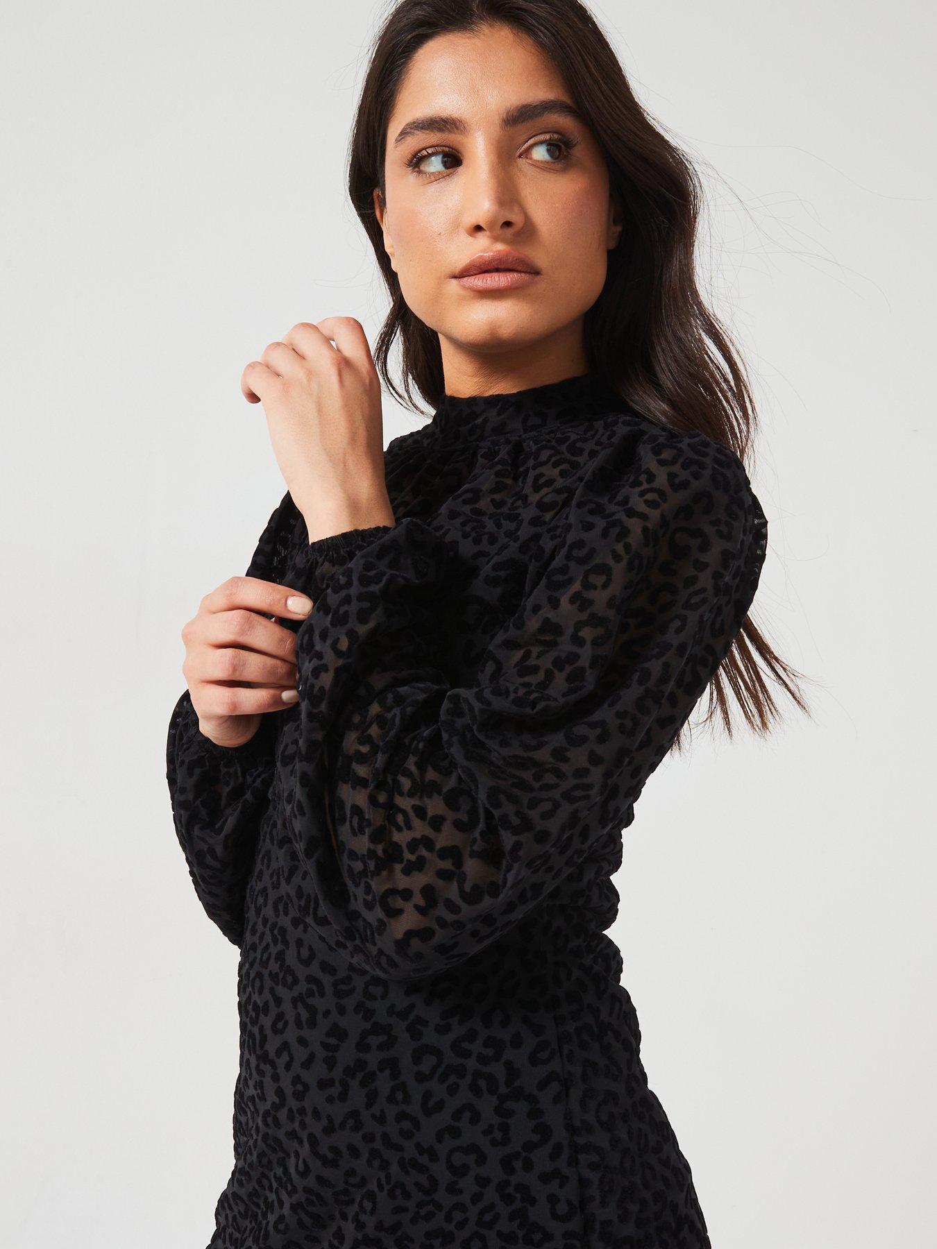 Image 5 of 5 of V by Very Animal Devore Mini Dress - Black