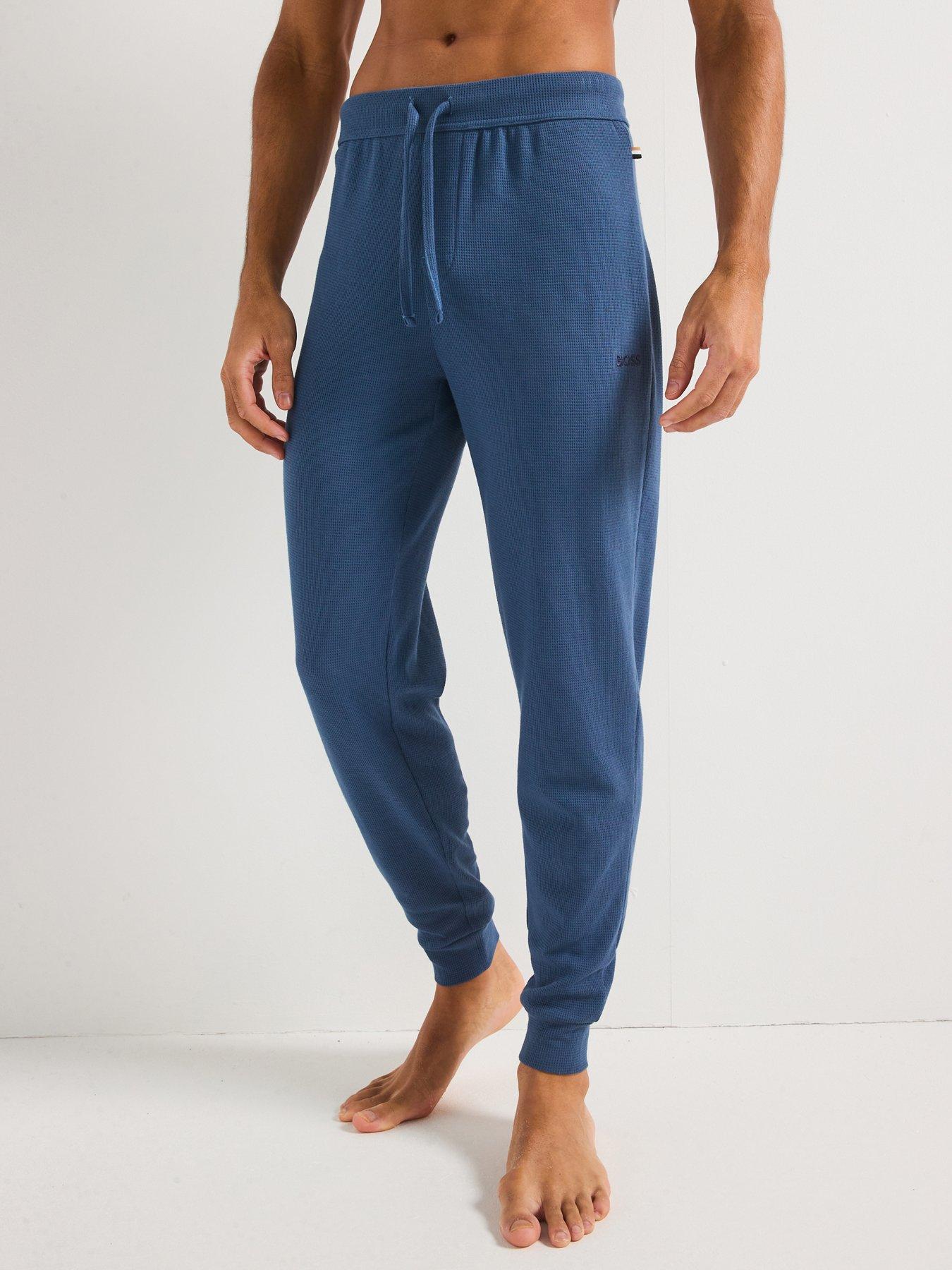  image of boss-waffle-cuffed-loungewear-pants-blue