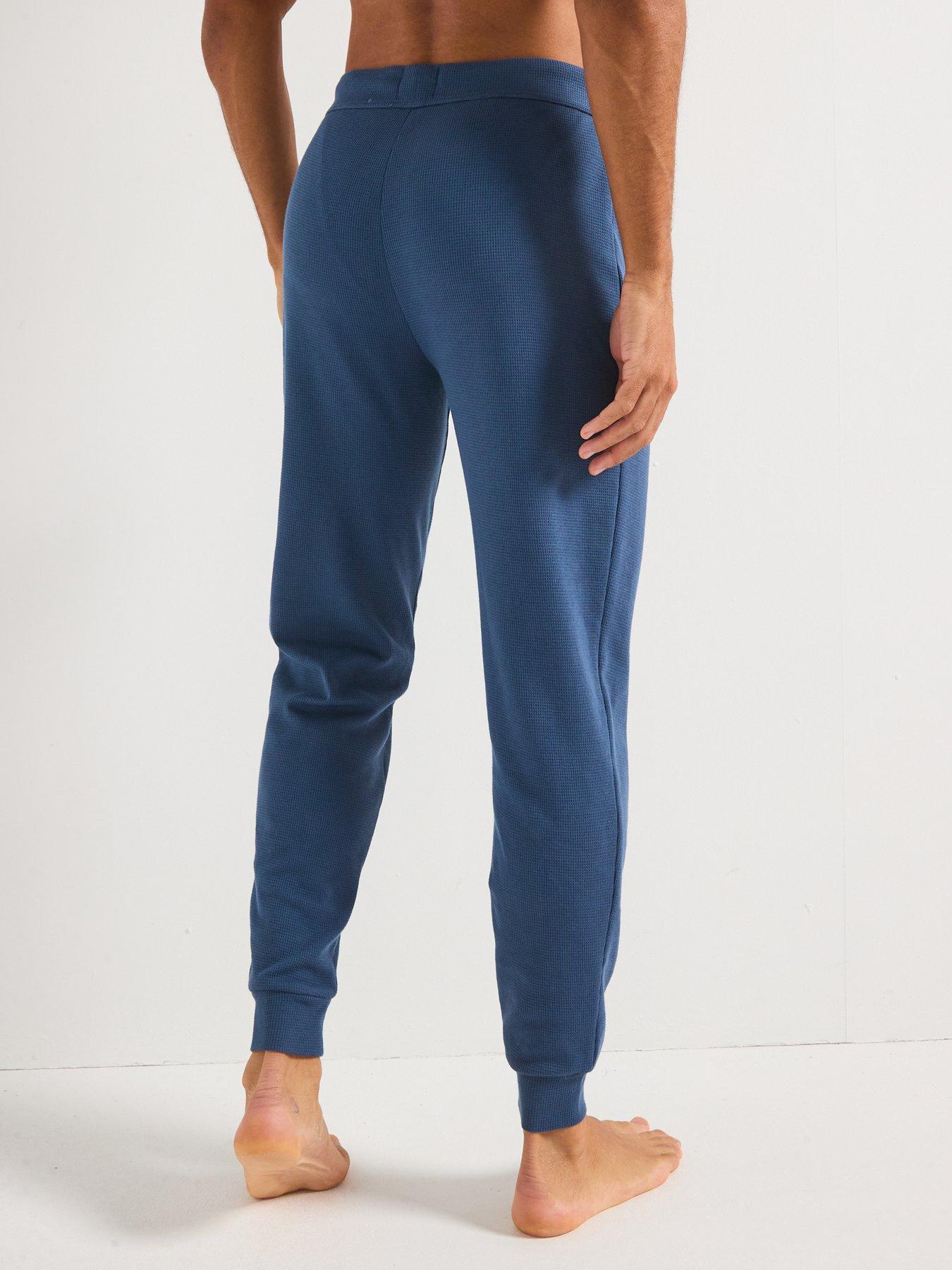  image of boss-waffle-cuffed-loungewear-pants-blue