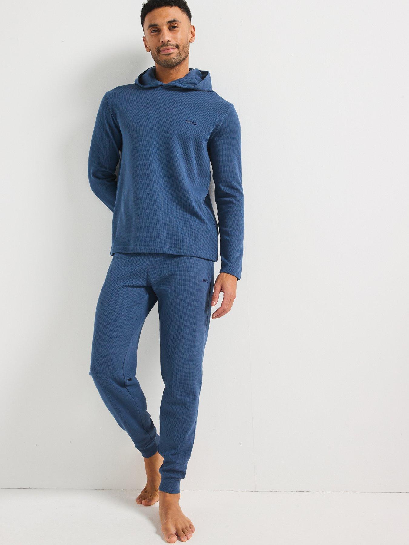  image of boss-waffle-cuffed-loungewear-pants-blue