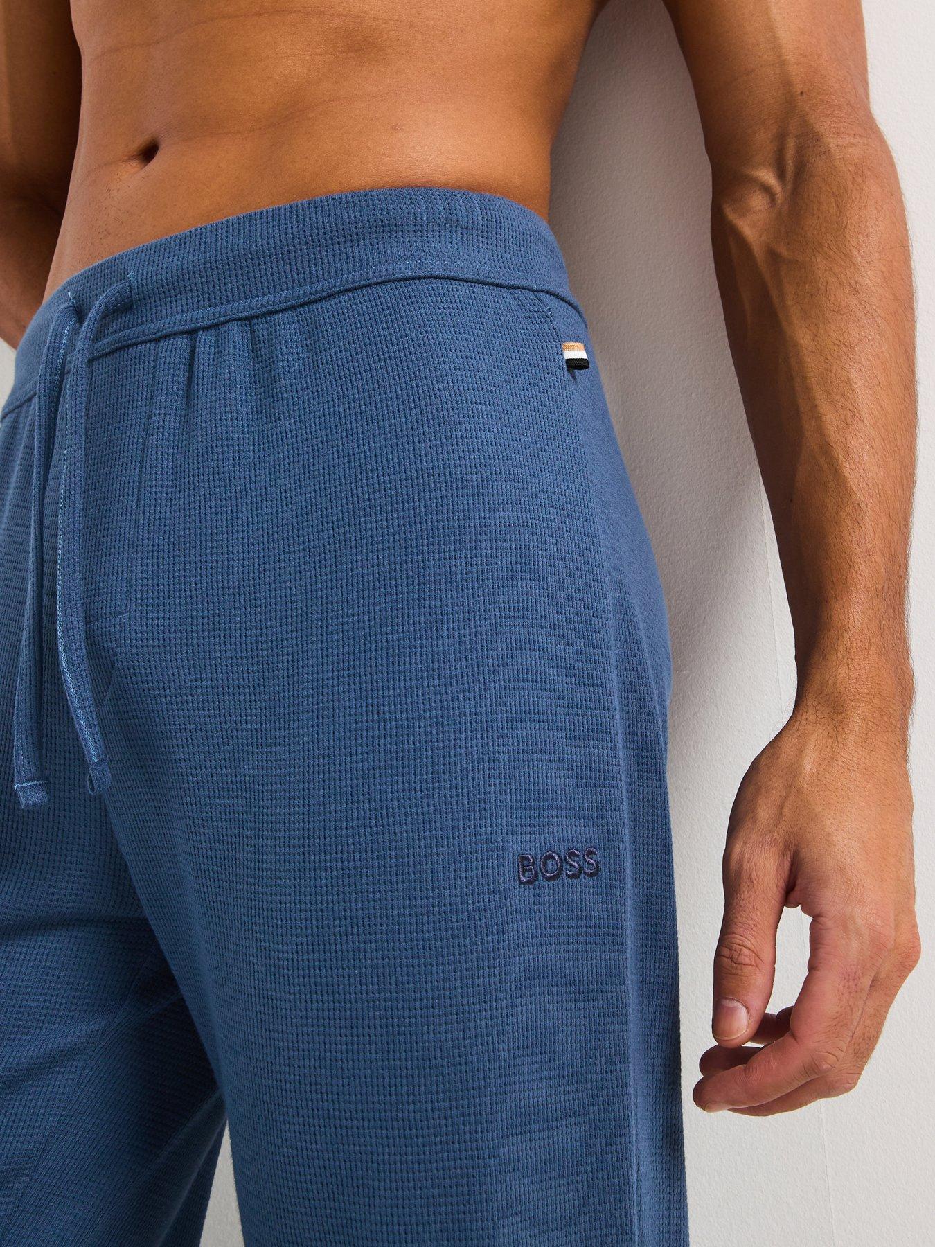  image of boss-waffle-cuffed-loungewear-pants-blue