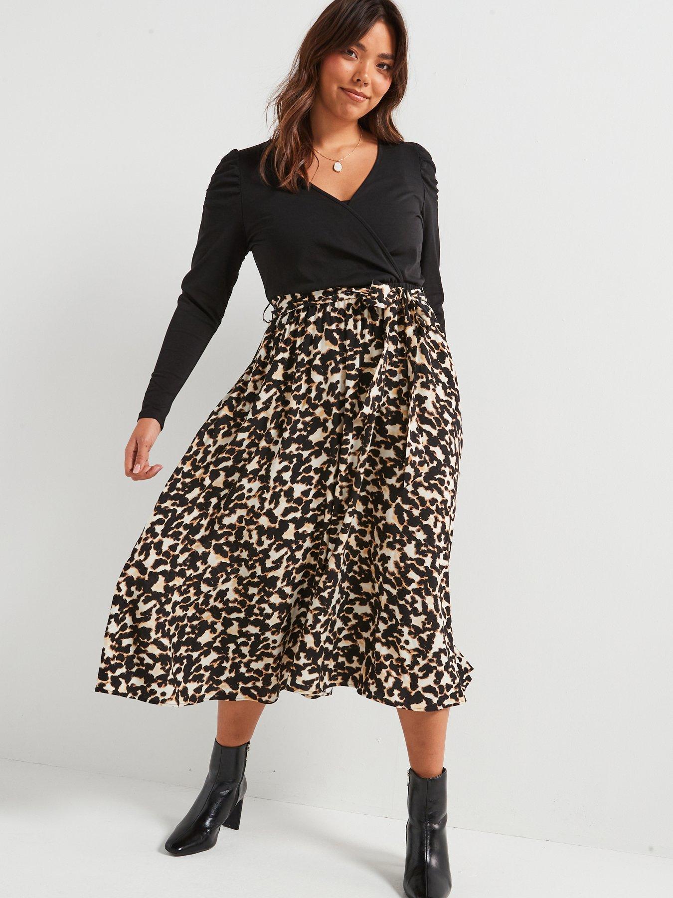  image of v-by-very-curve-2-in-1-animal-print-midi-dress-print