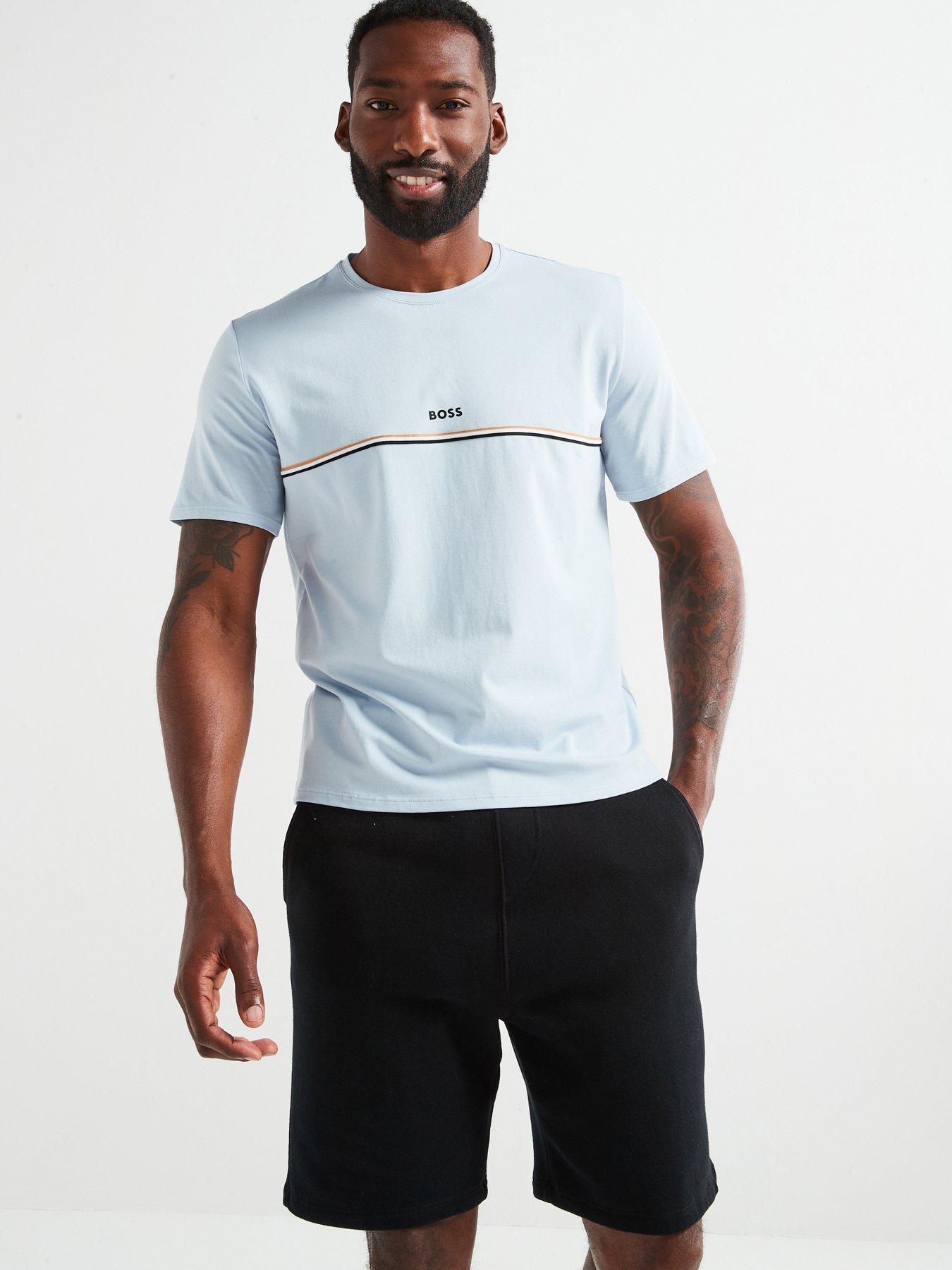  image of boss-unique-regular-fit-corporate-stripe-loungewear-t-shirt-light-blue