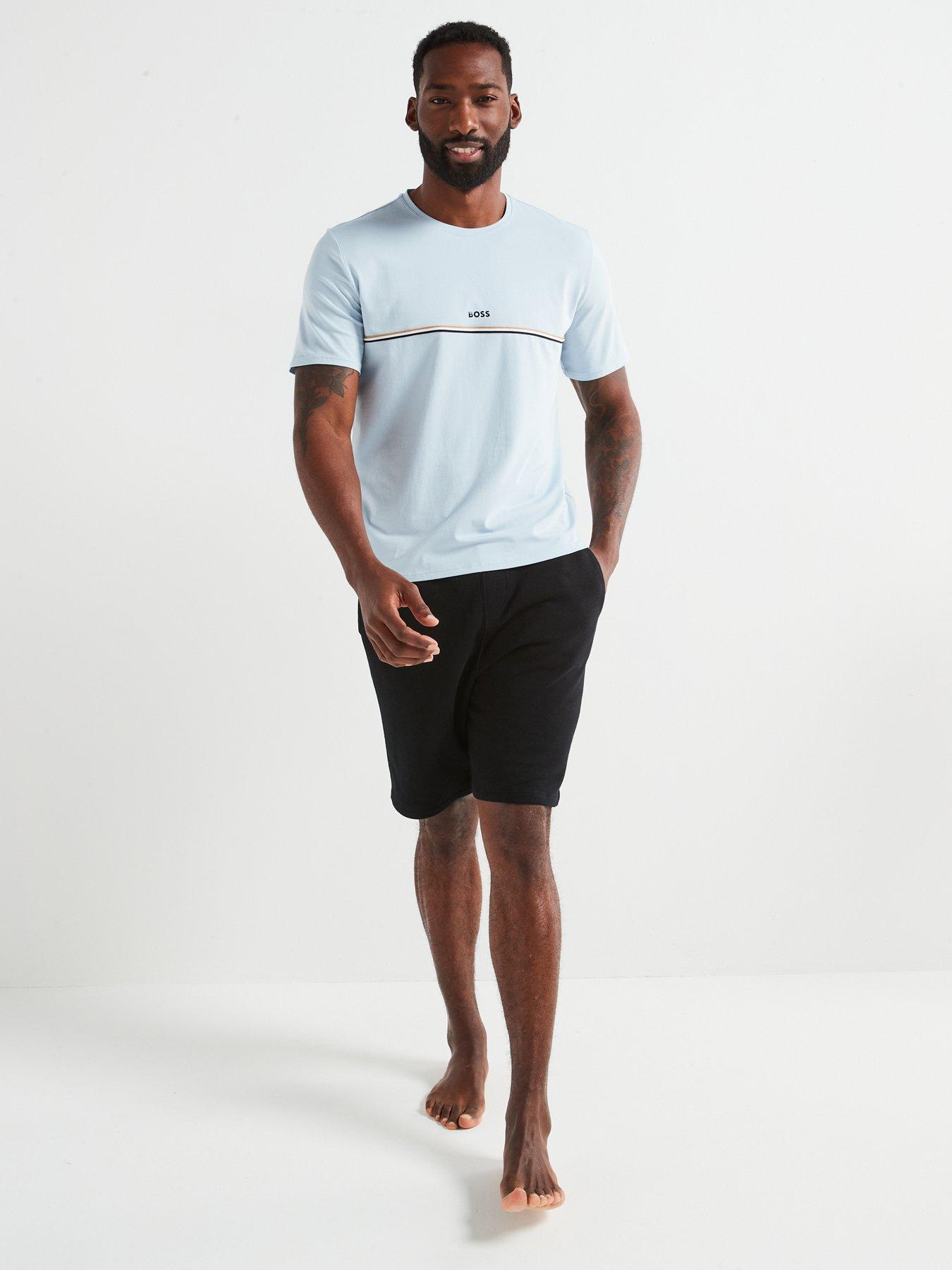  image of boss-unique-regular-fit-corporate-stripe-loungewear-t-shirt-light-blue