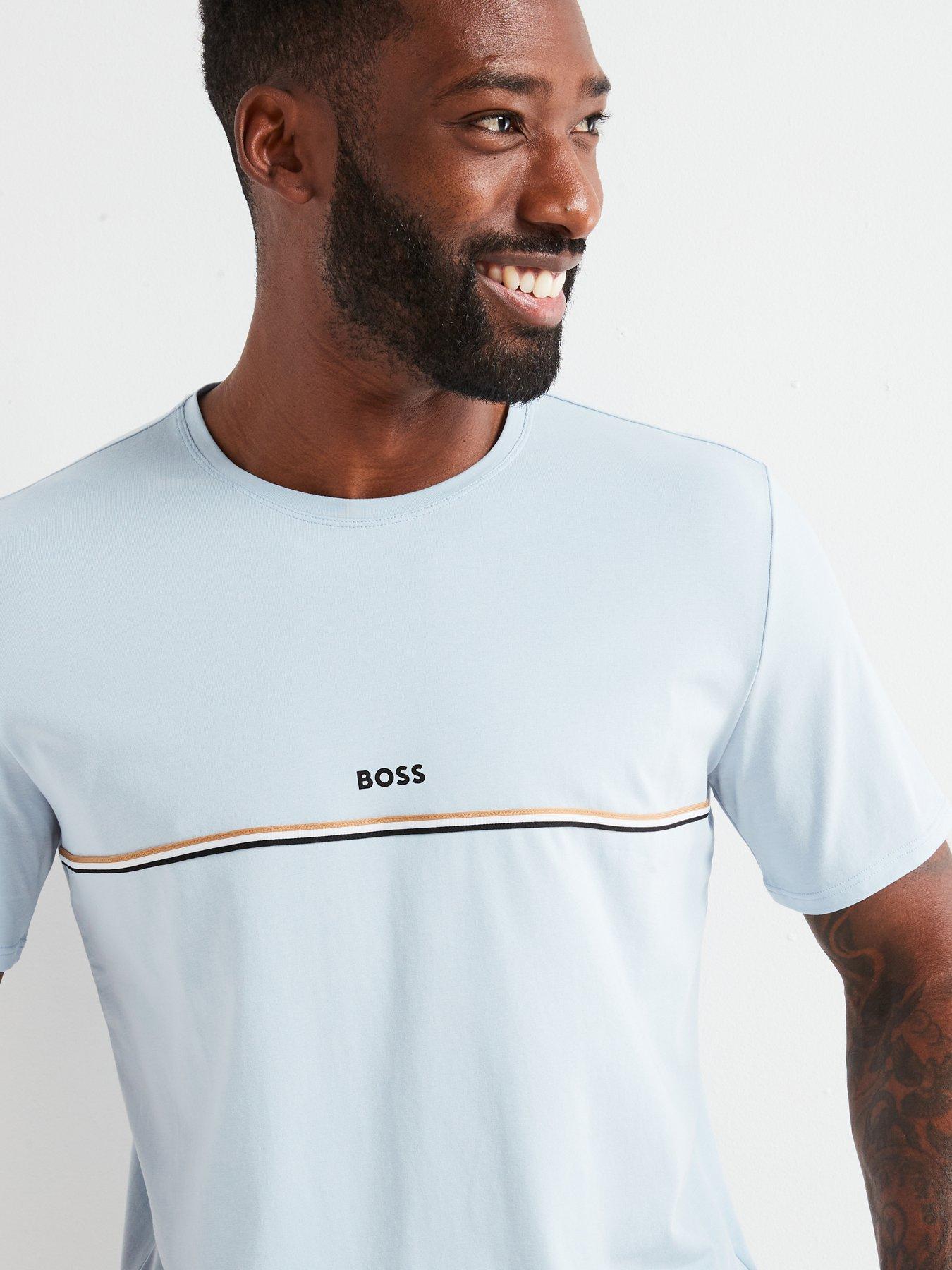  image of boss-unique-regular-fit-corporate-stripe-loungewear-t-shirt-light-blue