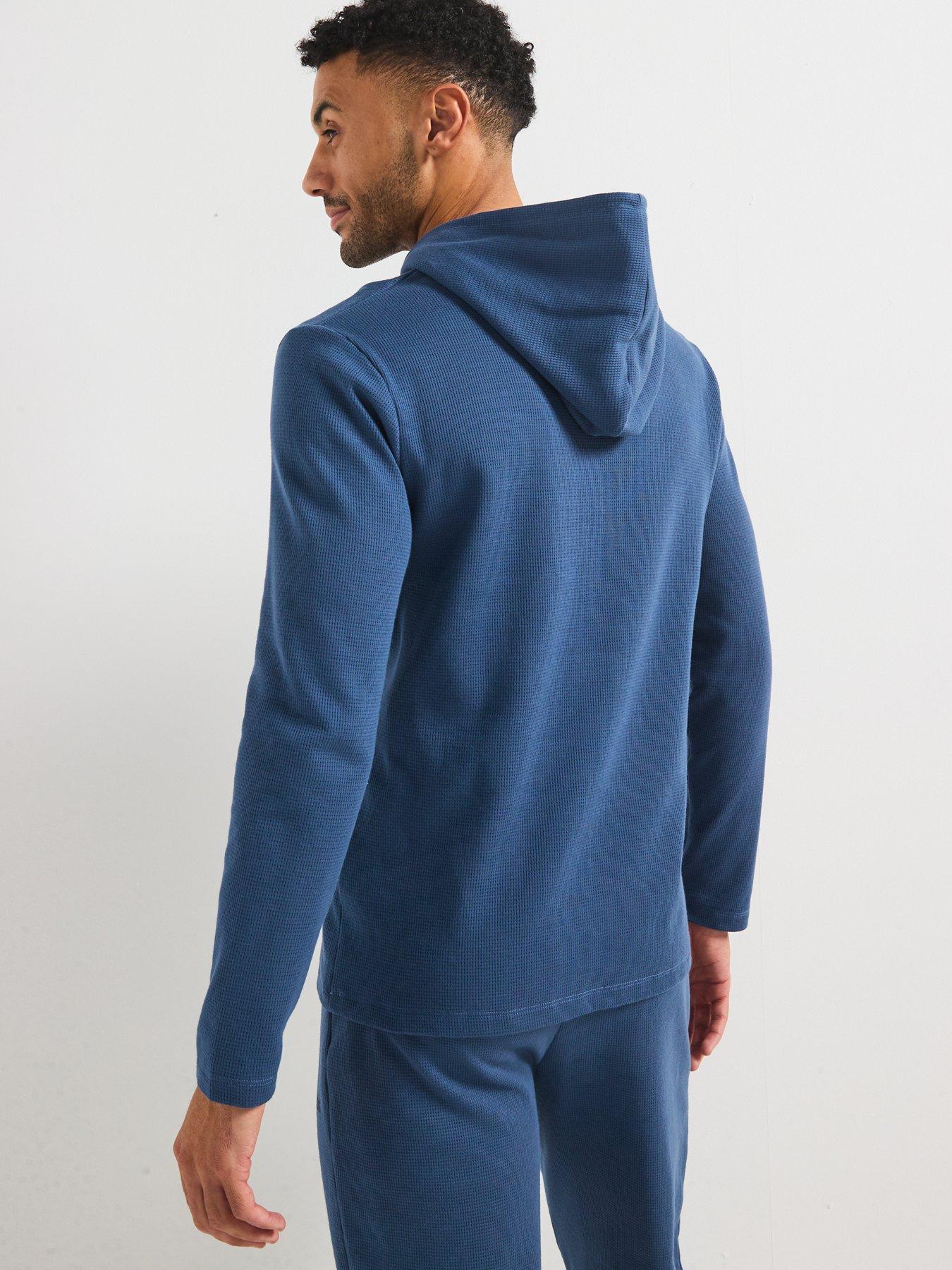  image of boss-regular-fit-waffle-loungewear-hoodie-blue