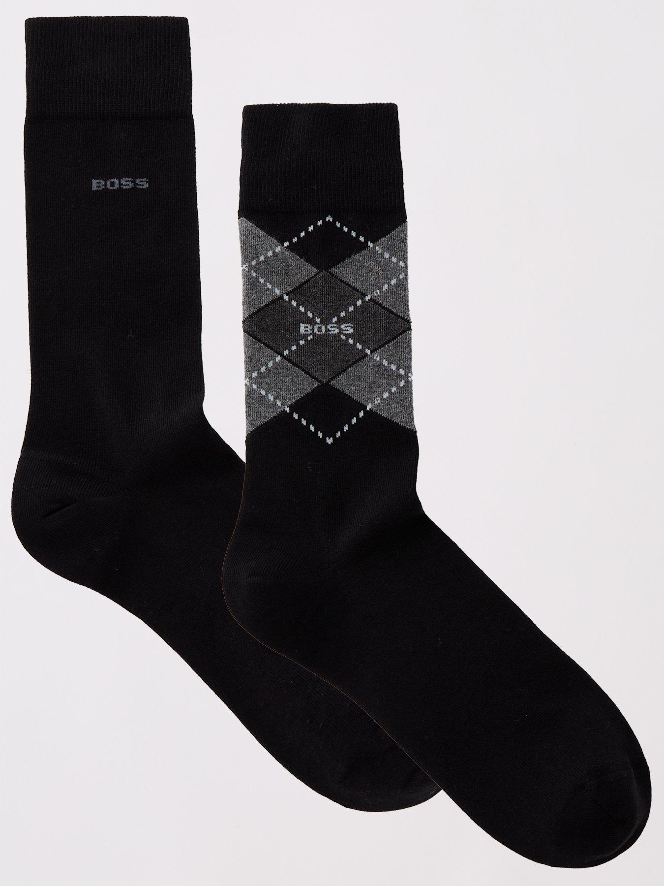  image of boss-2-pack-of-argyle-crew-socks--black