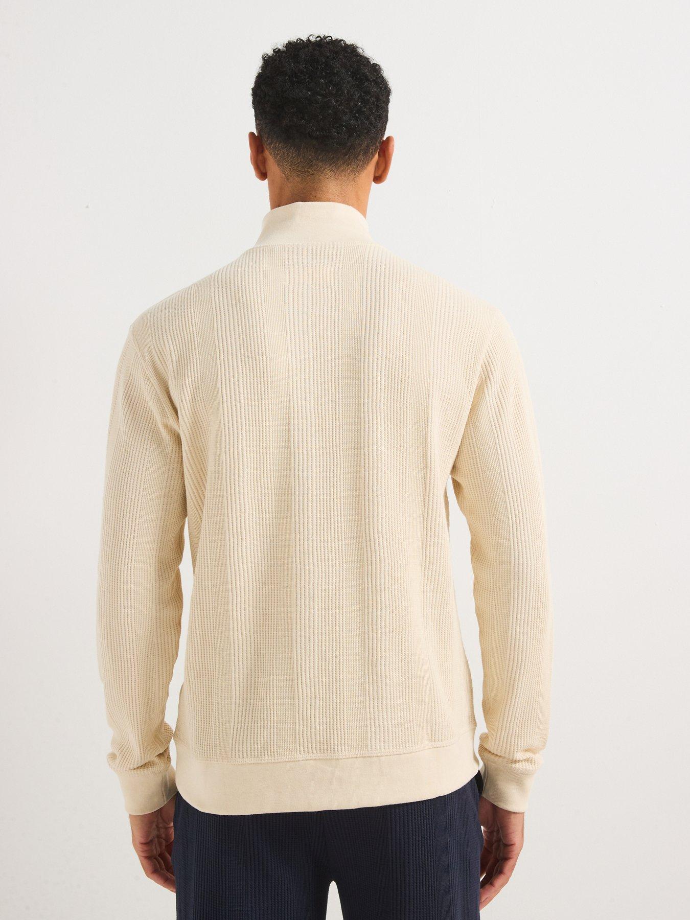  image of boss-structure-regular-fit-heavy-waffle-14-zip-loungewear-sweat-off-white