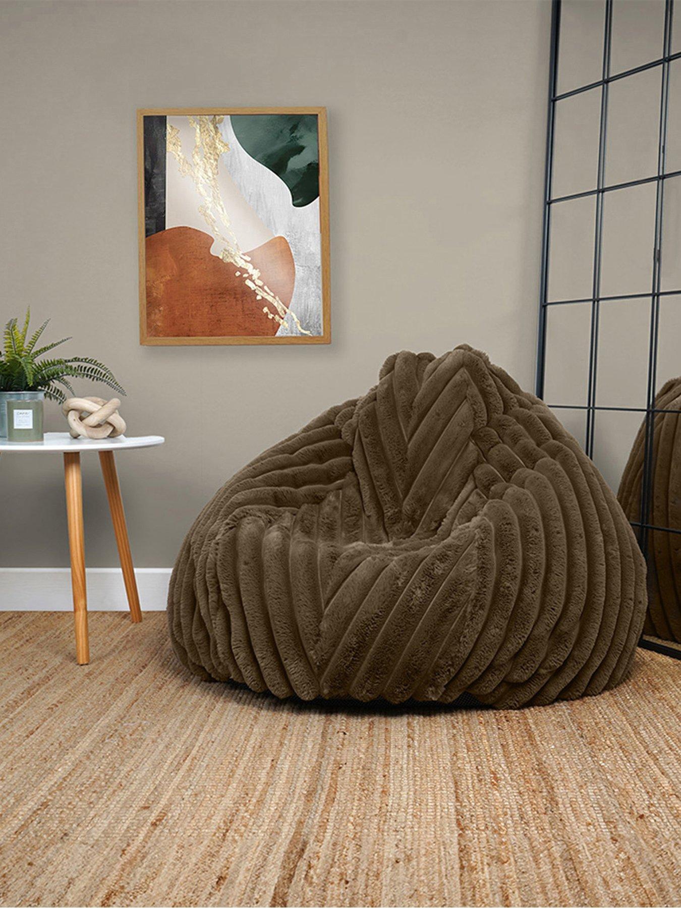  image of rucomfy-ribbed-faux-fur-beanbag--chocolate