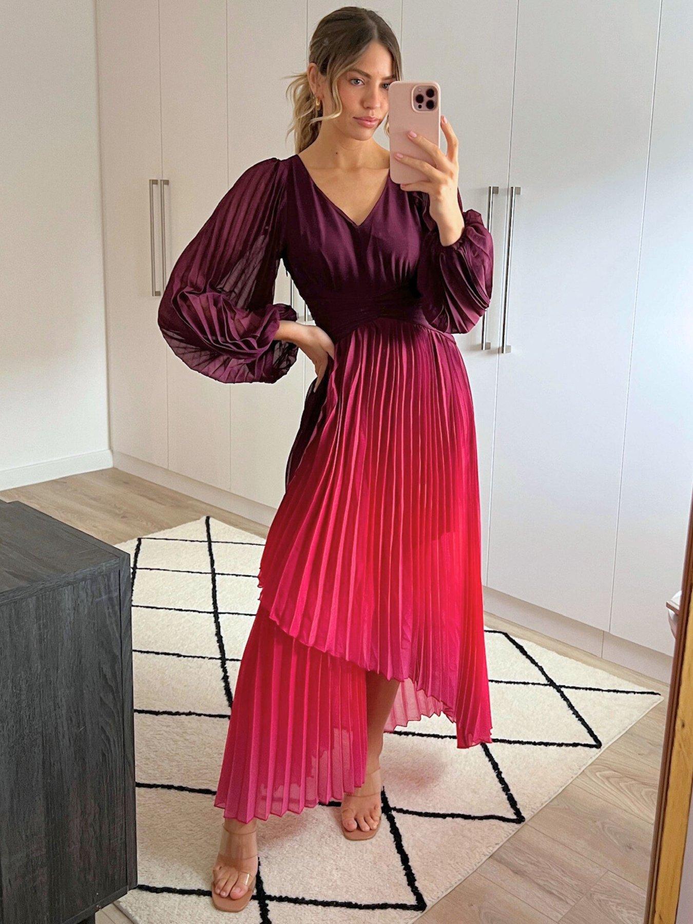 undefined Ombre Balloon Sleeve Pleated Maxi Dress - Multi