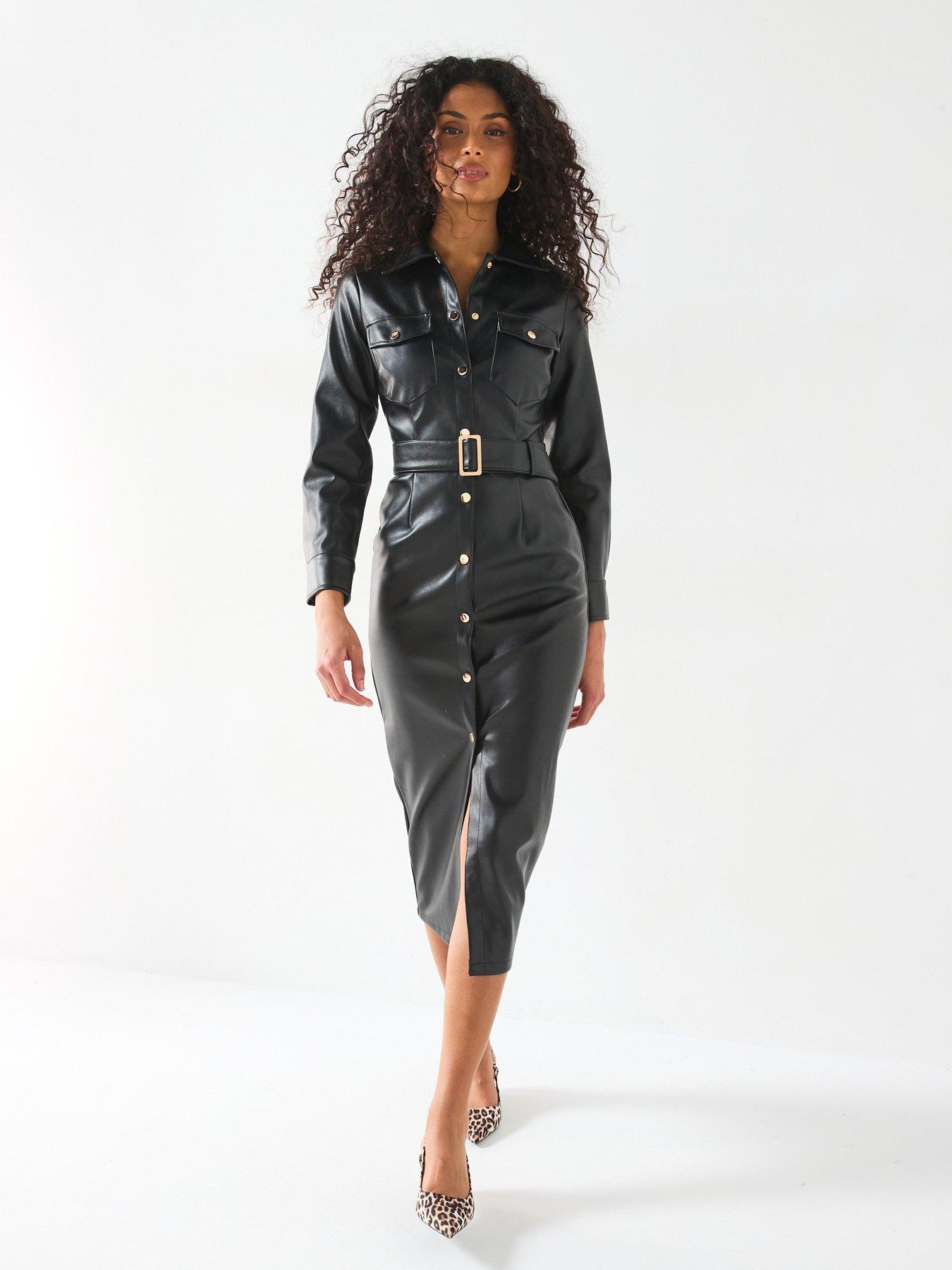 undefined Pu Midi Shirt Dress - Black