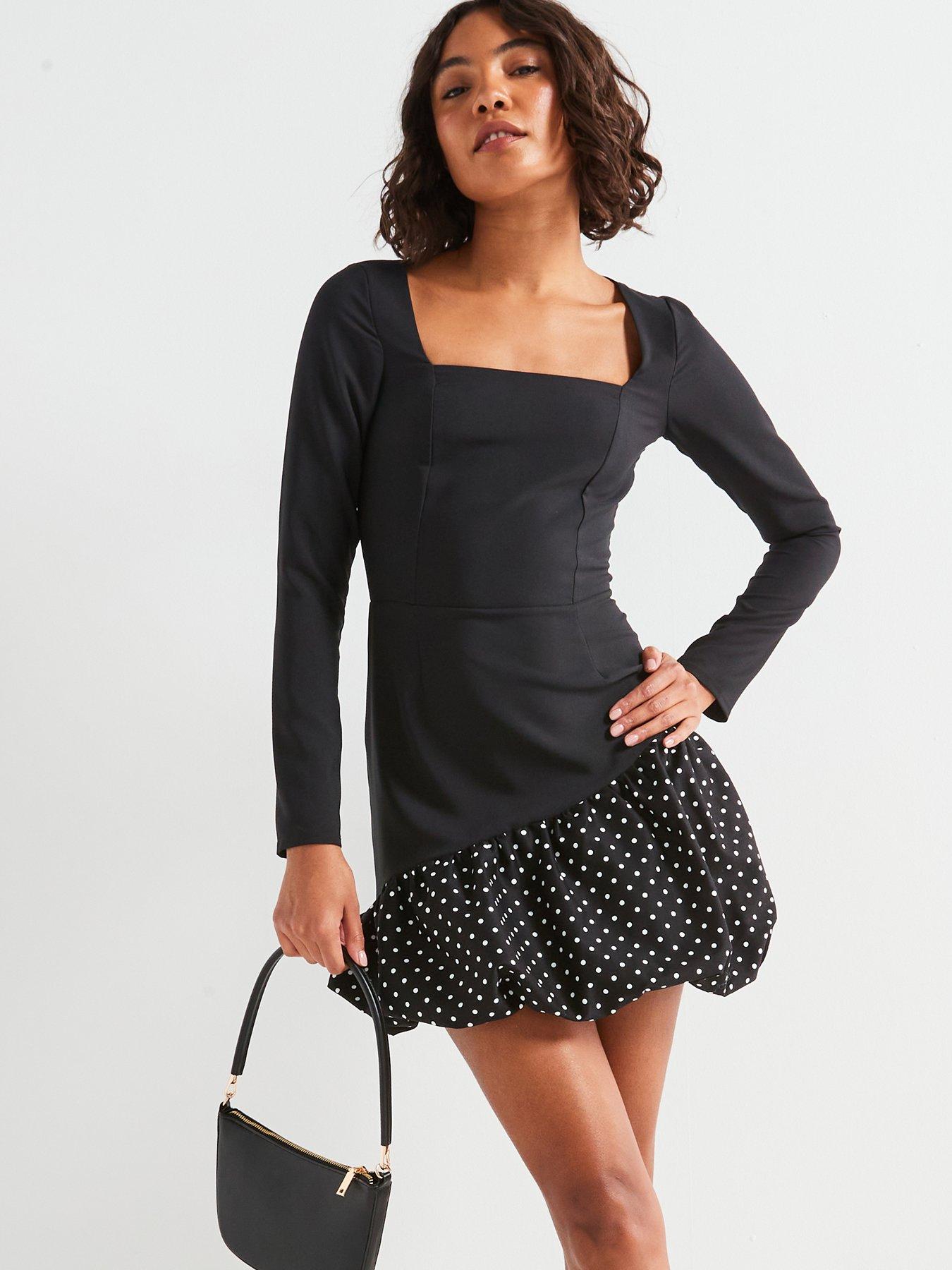 undefined Polka Dot Puff Ball Mini Dress - Black