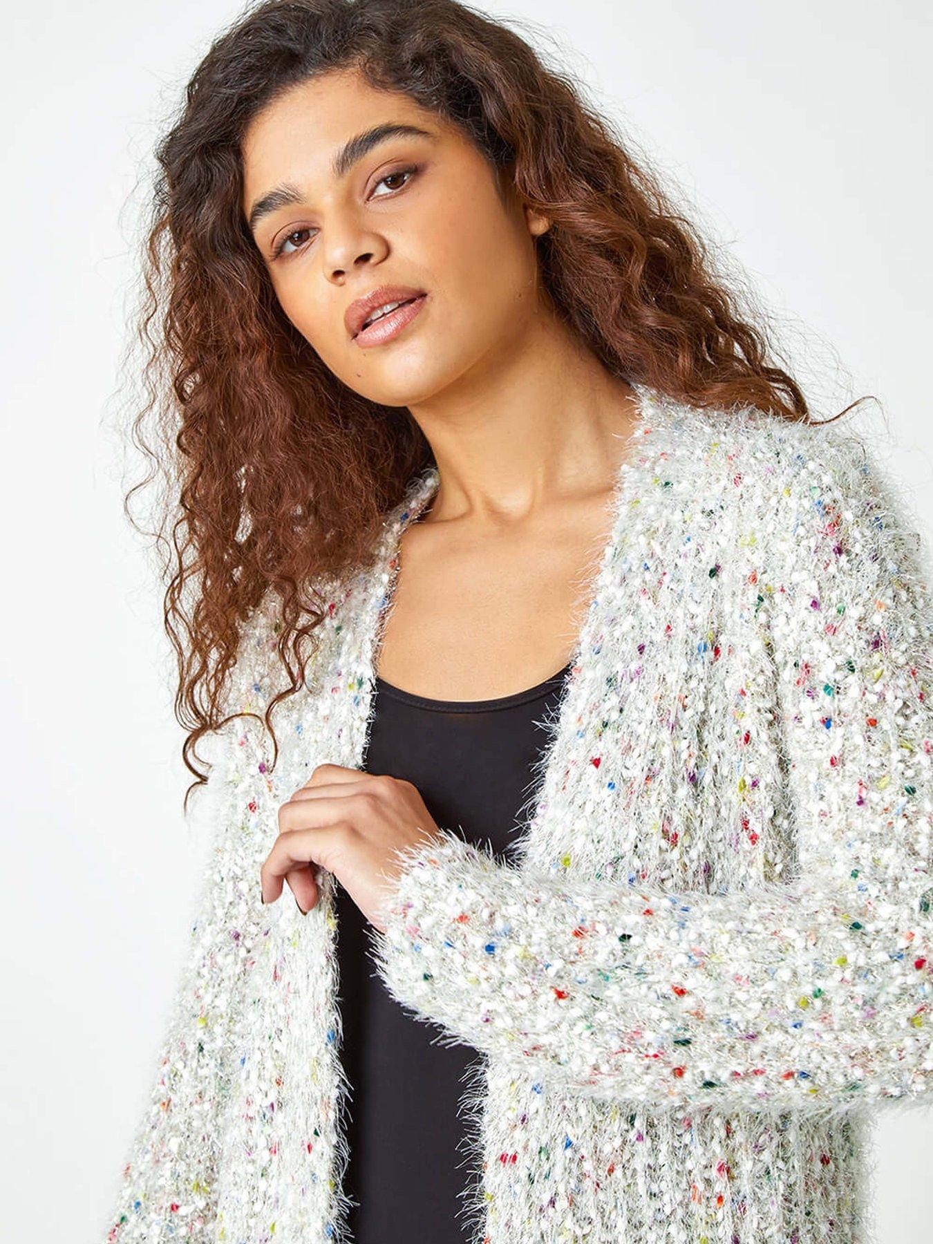 Image 5 of 5 of Roman Fluffy Sparkle Cardigan - Natural
