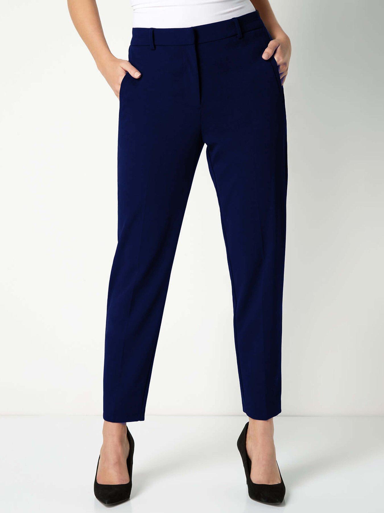 undefined Long Straight Leg Stretch Trouser - Navy