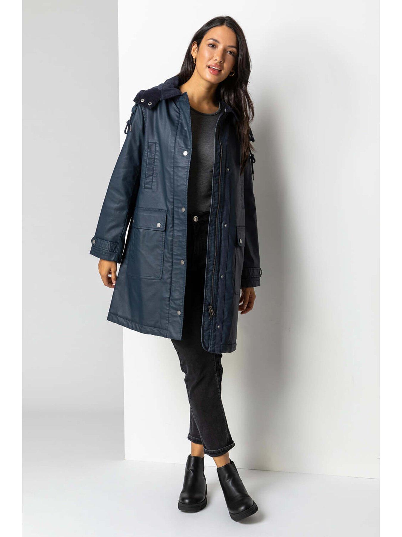 Image 3 of 5 of Roman Waxed Longline Hooded Coat - Navy