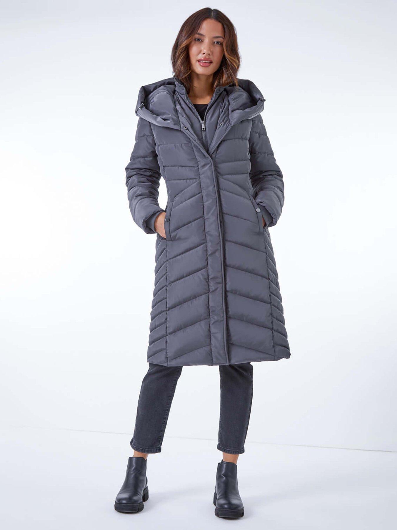 Image 1 of 4 of Roman Hooded Quilted Coat - Charcoal