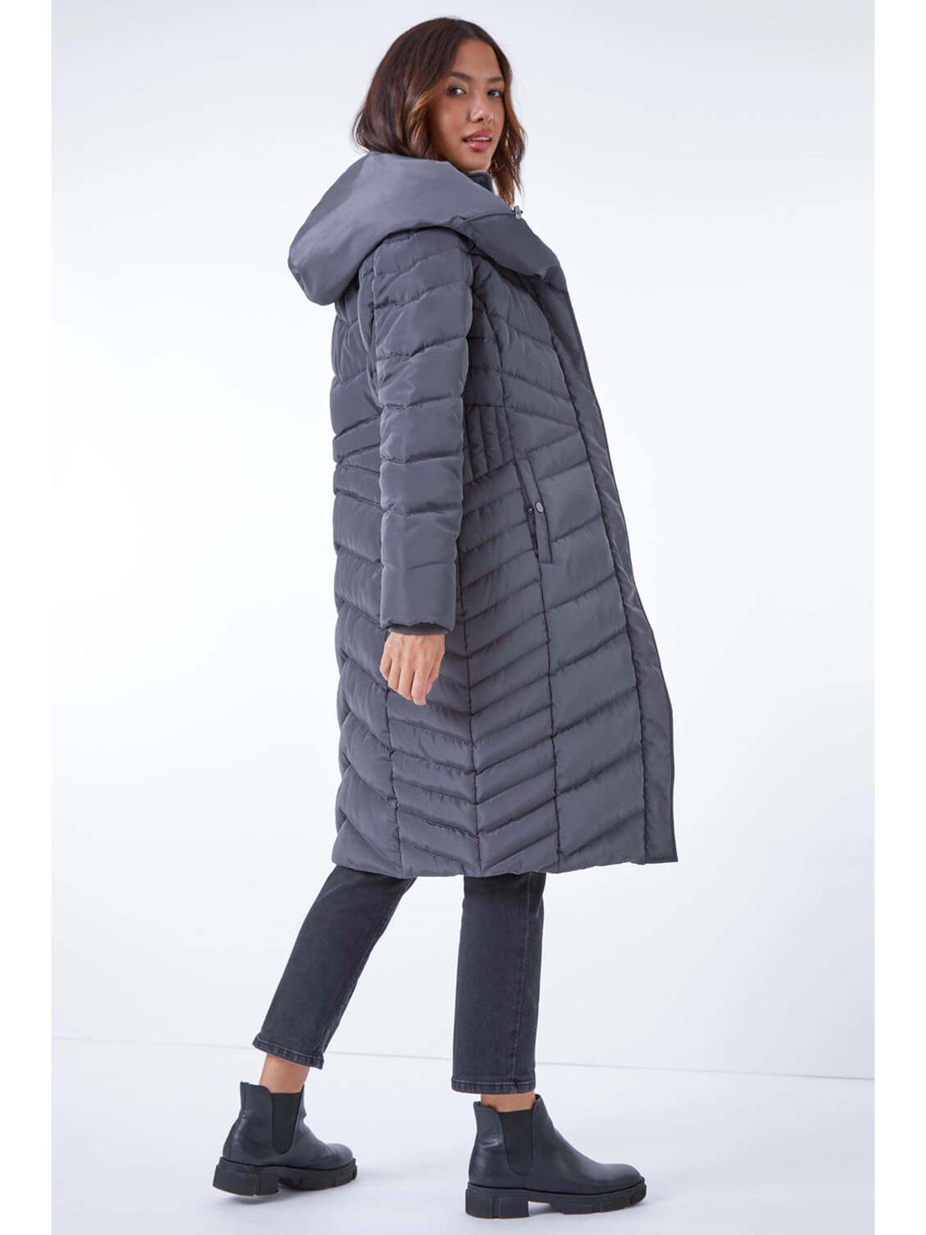 Image 2 of 4 of Roman Hooded Quilted Coat - Charcoal
