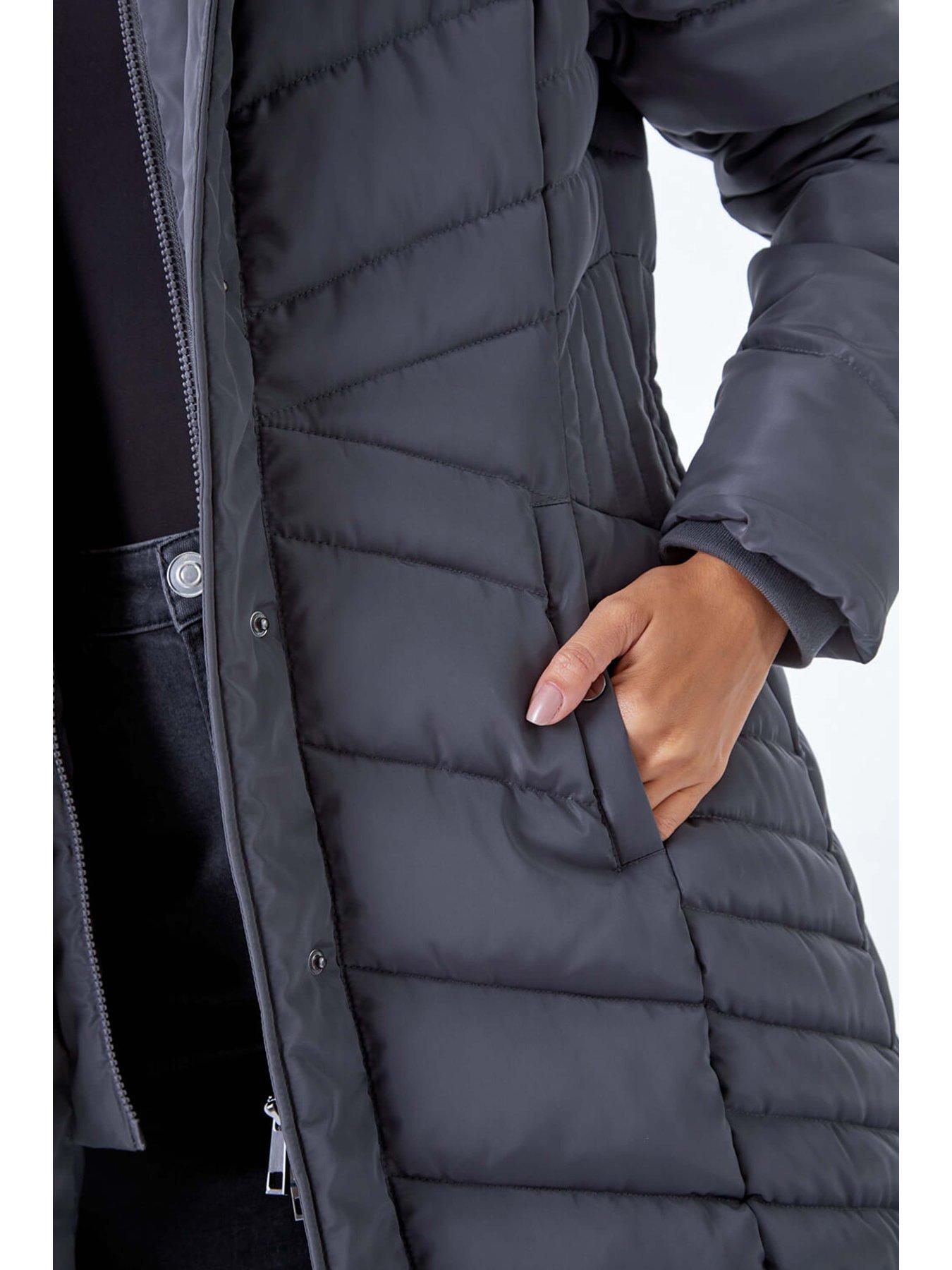 Image 4 of 4 of Roman Hooded Quilted Coat - Charcoal