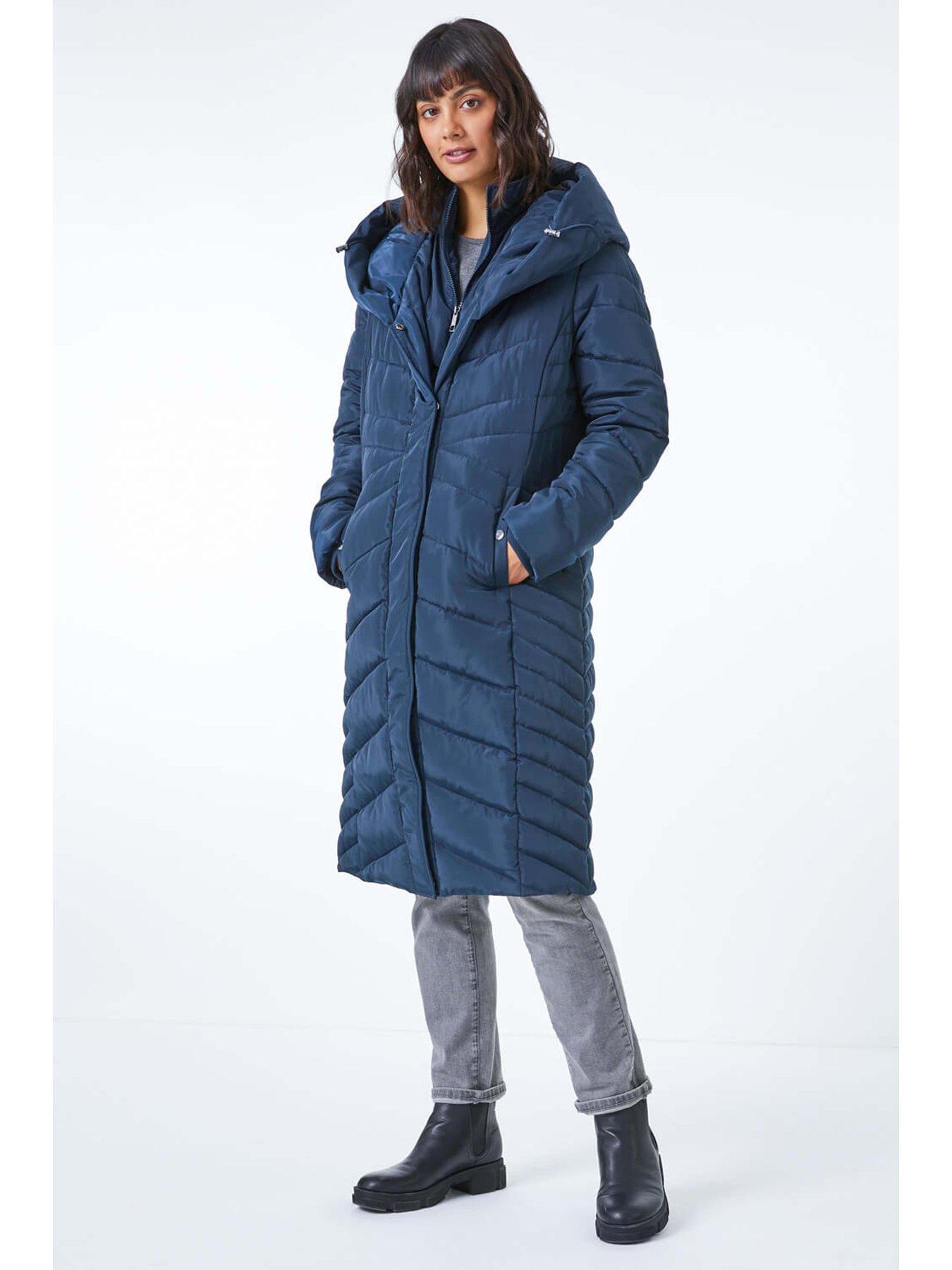 Image 3 of 5 of Roman Hooded Quilted Coat - Midnight Blue