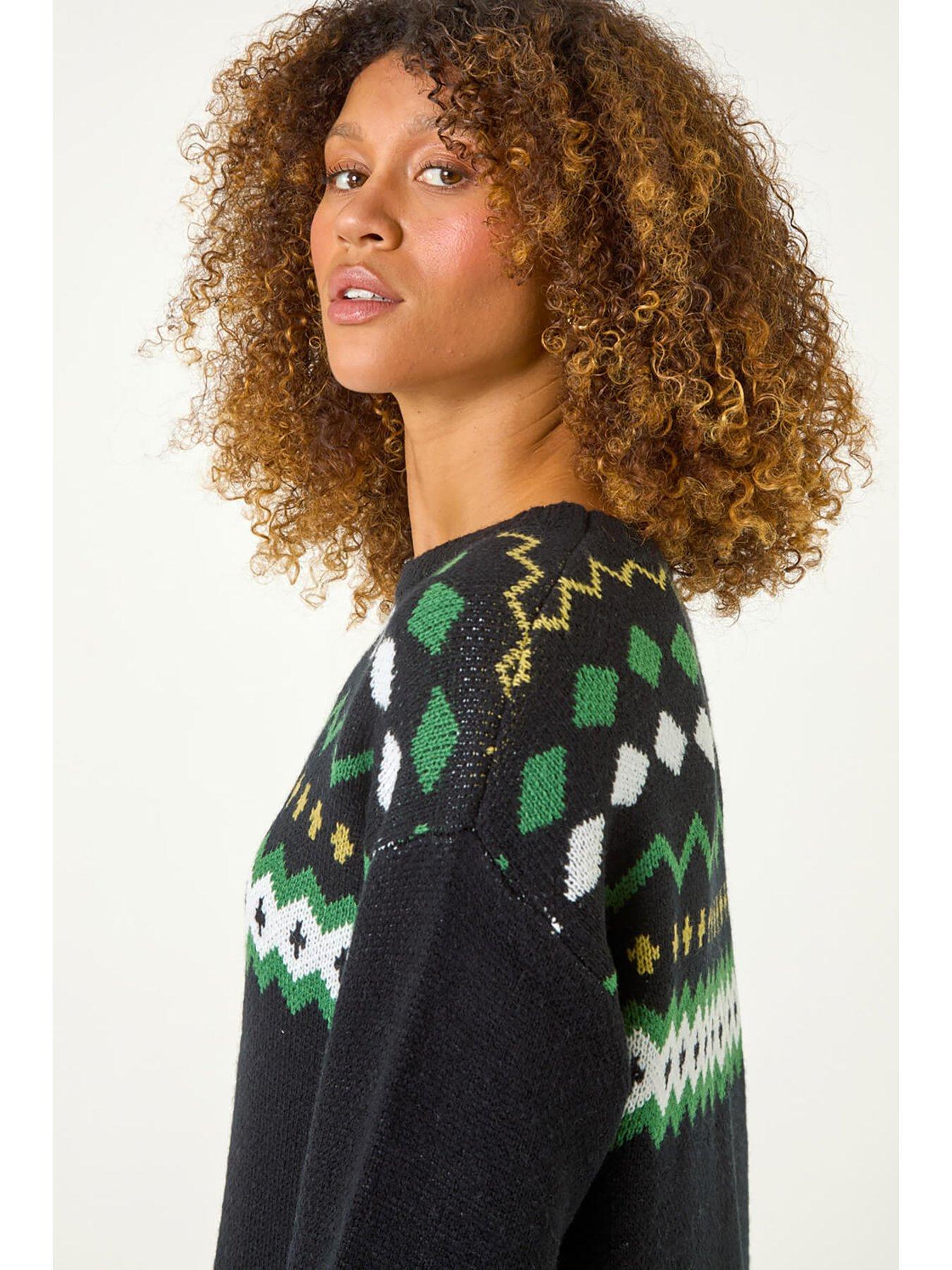 Image 4 of 5 of Roman Nordic Print Knitted Jumper Dress - Black