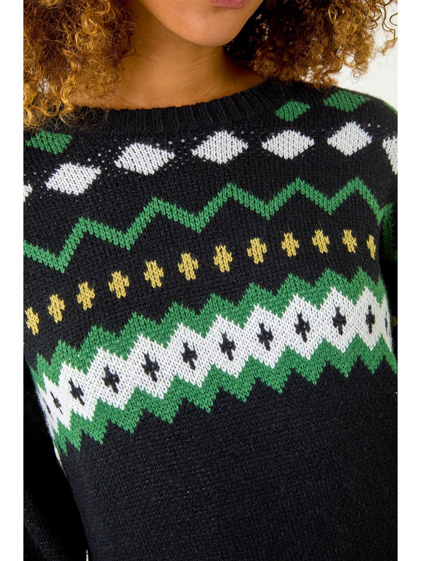 Image 5 of 5 of Roman Nordic Print Knitted Jumper Dress - Black