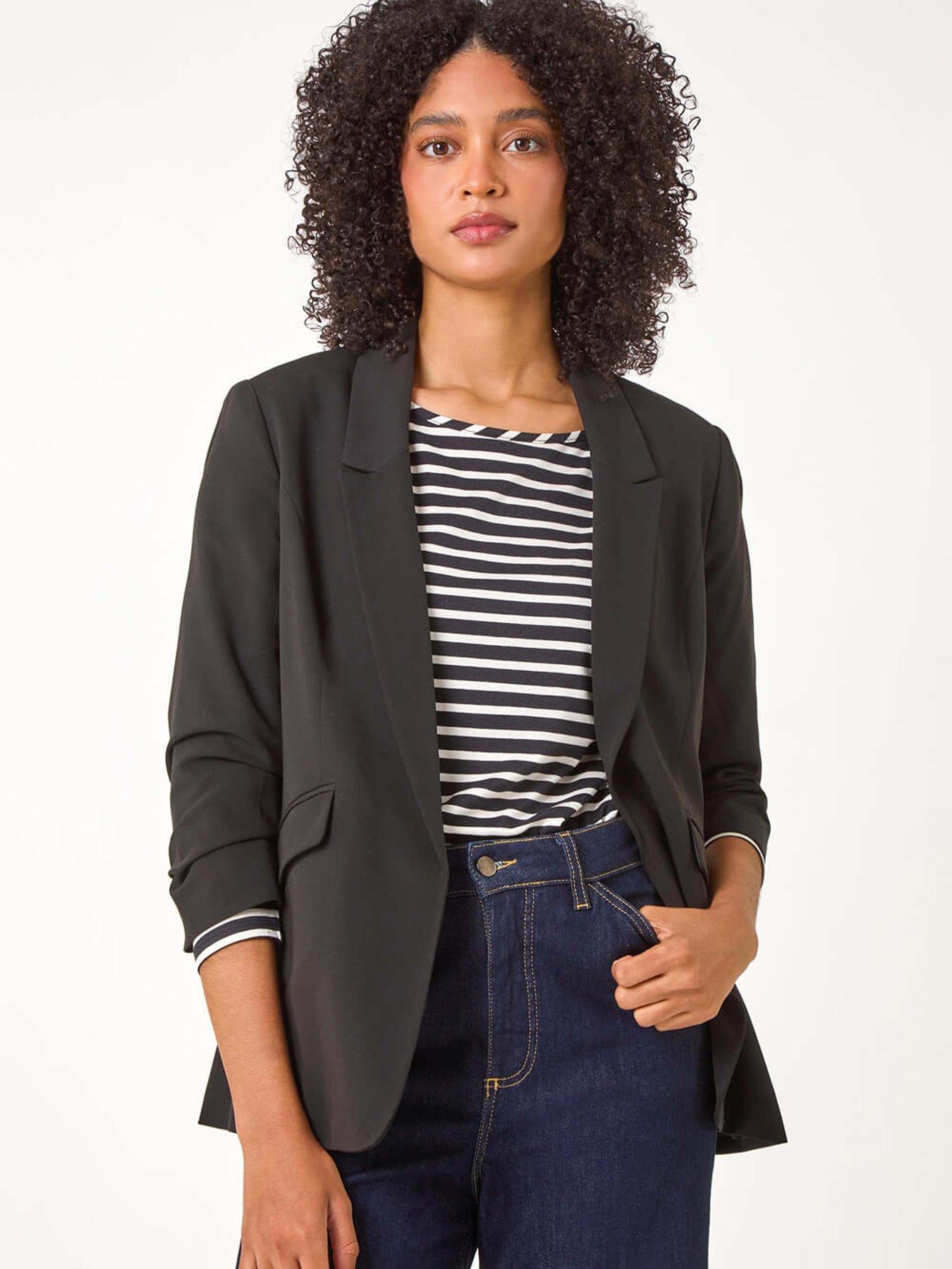 undefined Ruched 3/4 Sleeve Stretch Blazer - Black