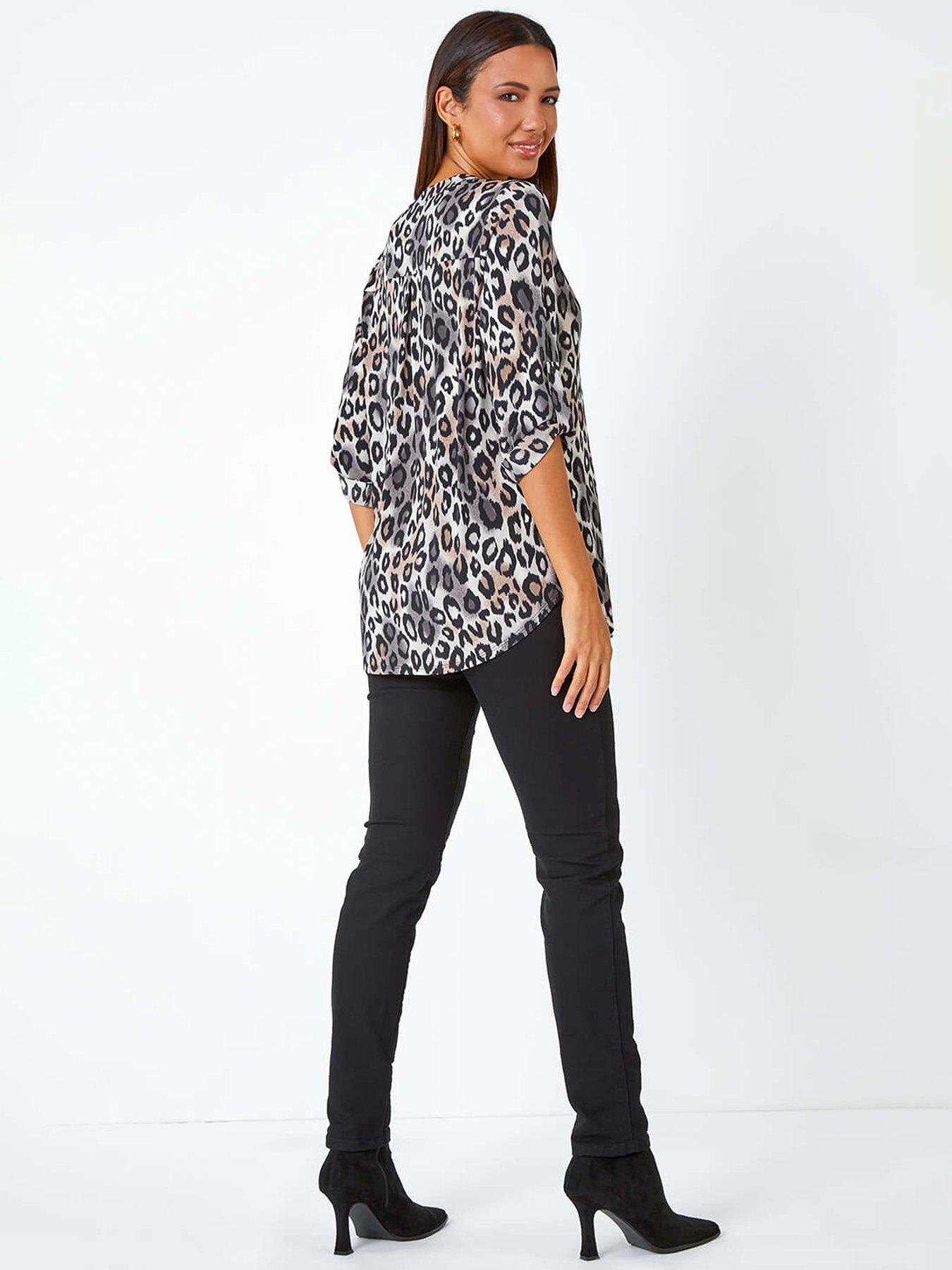  image of roman-animal-print-stretch-blouse-taupe