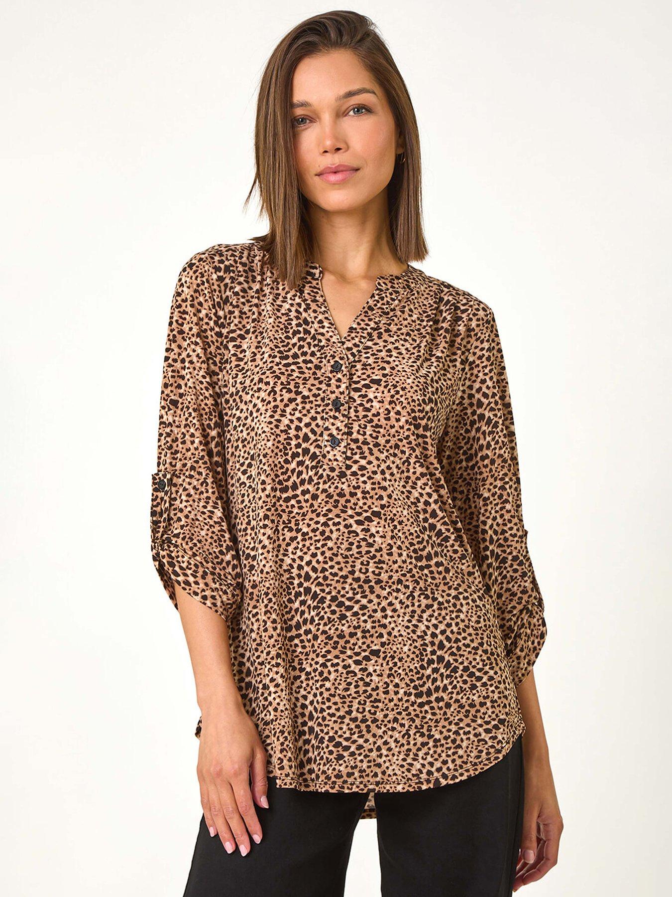 roman-animal-print-stretch-blouse-beige