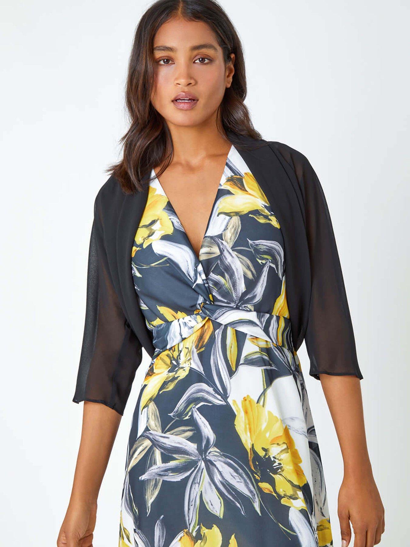  image of roman-ruched-hem-chiffon-bolero-black