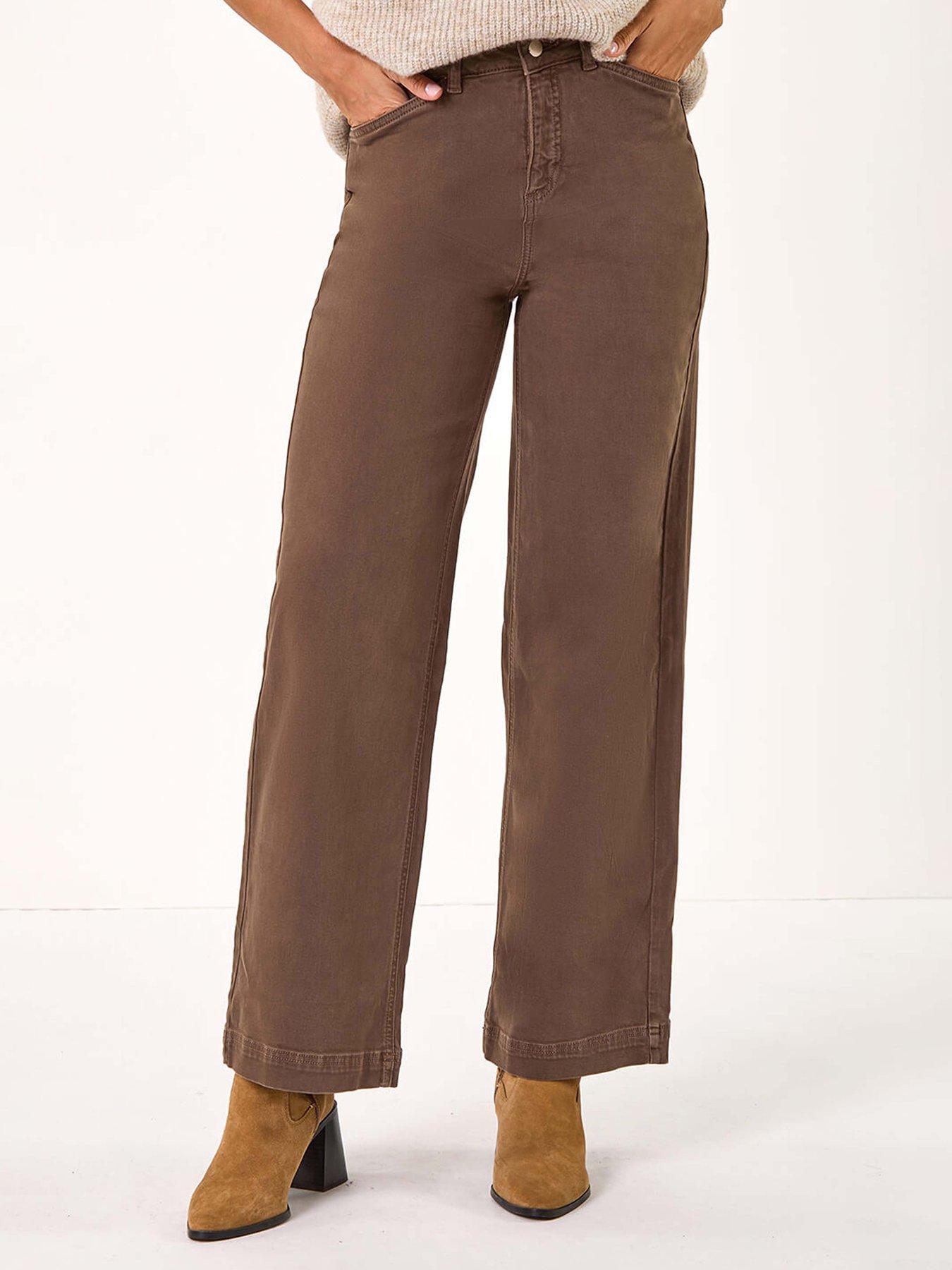 undefined Cotton Blend Wide Leg Stretch Jeans - Chocolate
