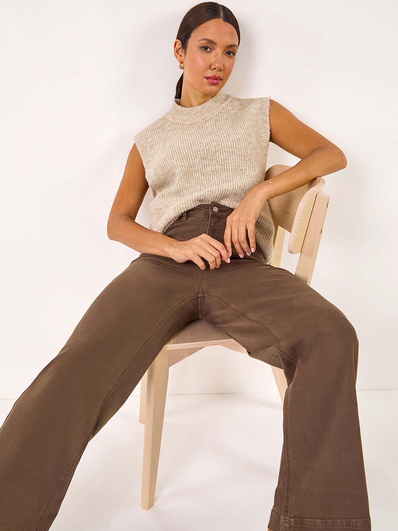 Image 4 of 5 of Roman Cotton Blend Wide Leg Stretch Jeans - Chocolate
