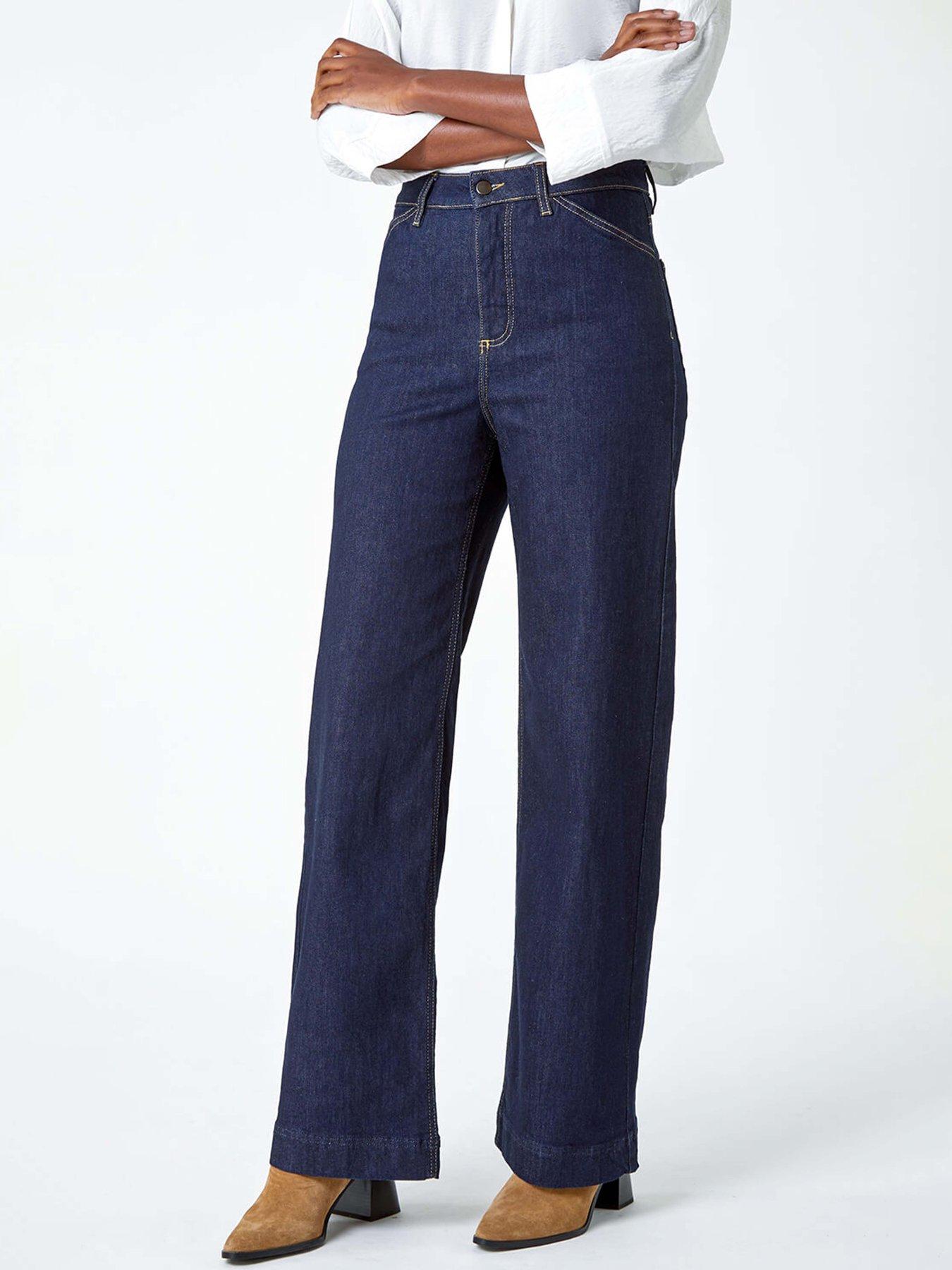 undefined Wide Leg Stretch Denim Jeans - Indigo
