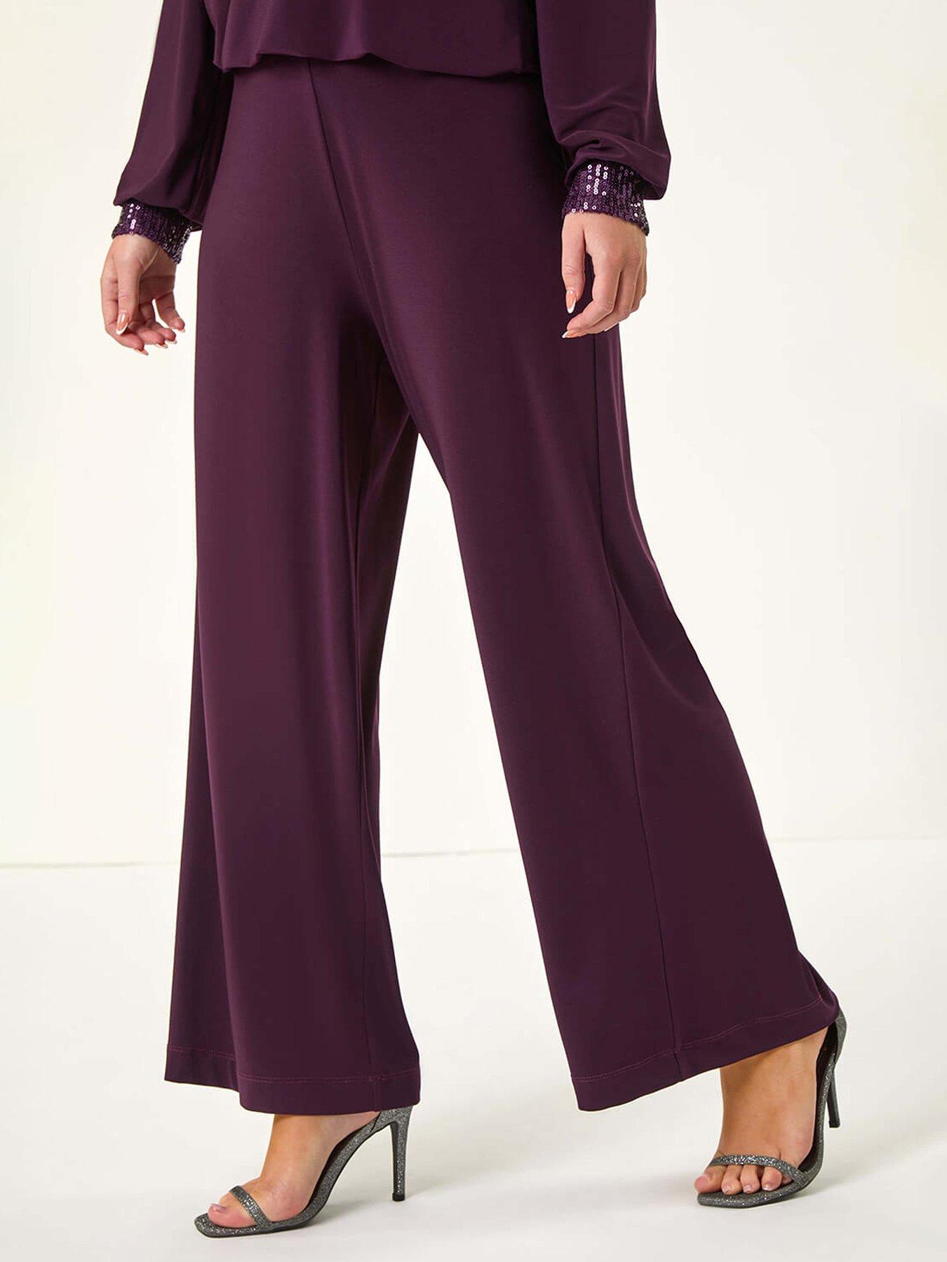 Roman Petite Wide Leg Stretch Trouser - Plum